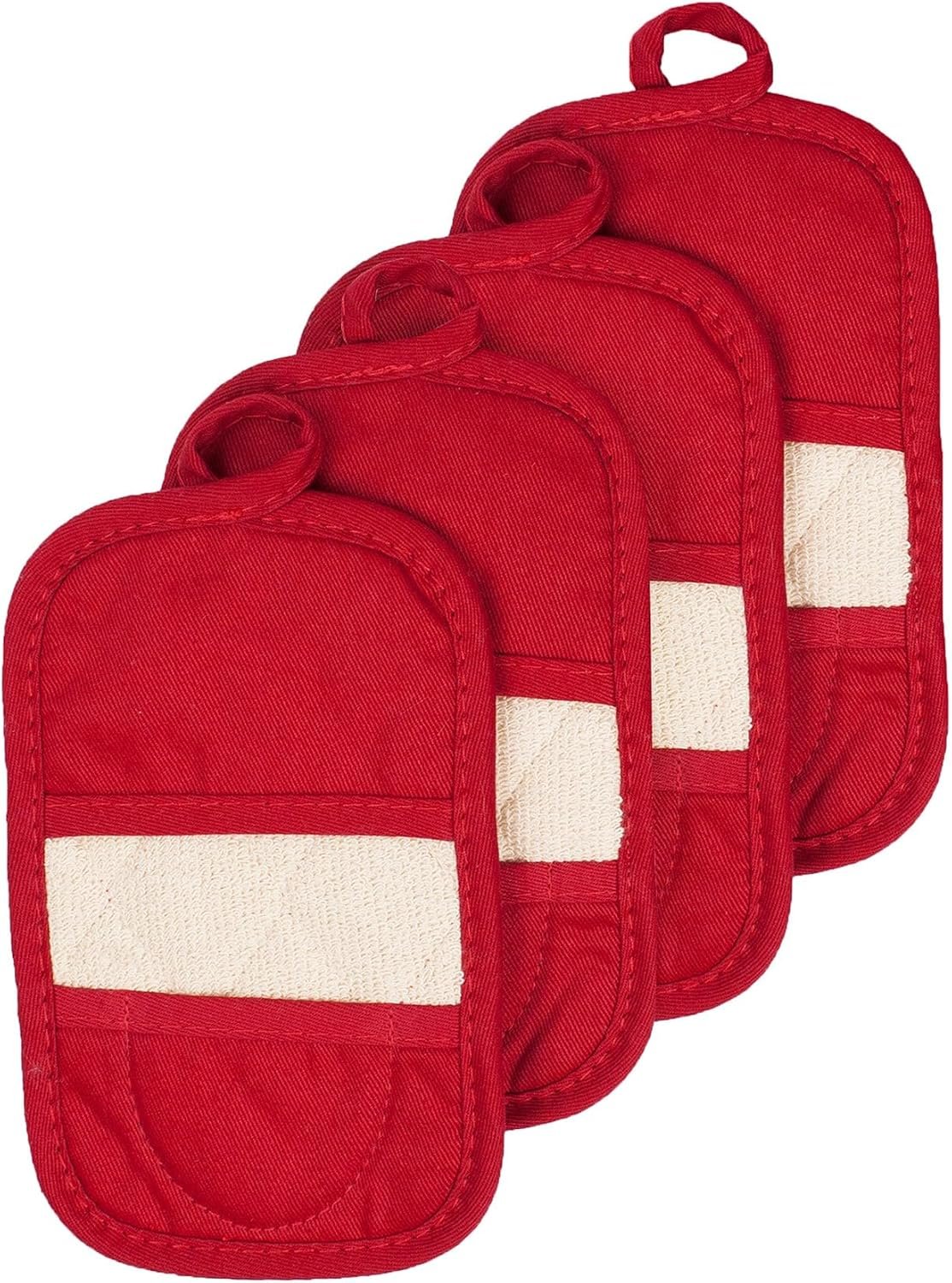 RITZ Premium Pot Holders & Heating Pads (4-Pack), 8.5″ x 5.5″, Heat Resistant, 100% Cotton Terry-Looped Pocket, Kitchen and Barbeque, Paprika