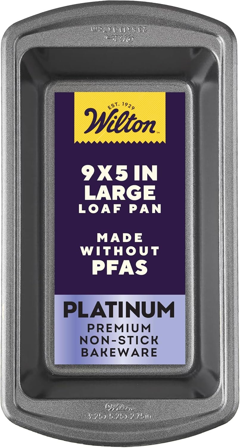 Wilton Platinum Non-Stick Loaf Pan, Stainless Steel, 9 x 5 in. | DURALAST Silicone Infused Double Coating, 5X More Durable with Anti-Warping Technology, Perfect for Breads & Meatloaf
