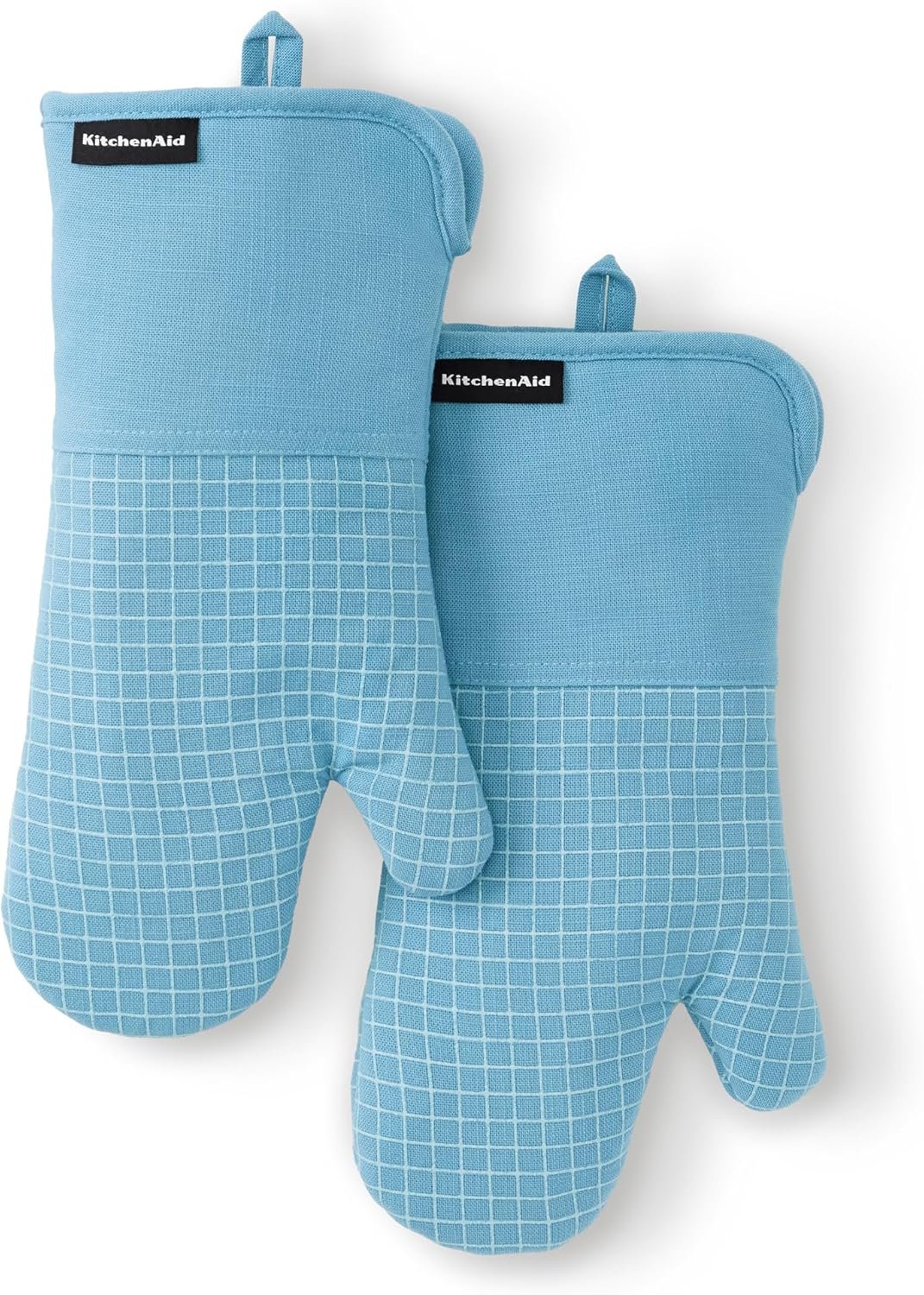 KITCHENAID Gourmet Series Gridlines Oven Mitts 2-Pack Set, Heat Resistant up to 600°F, Soft Silicone Grip, Magnetic Cuff, Blue Velvet, 7″x14″
