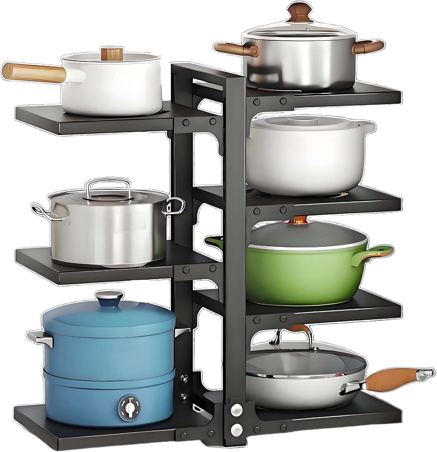 adjustable Pot and Pan Organizer for Cabinets – kitchen cabinet No Drill Storage Rack, Fits 24 Inch Deep Shelves, Space Saving Under Shelf Design (each layer Max Load 15lbs)