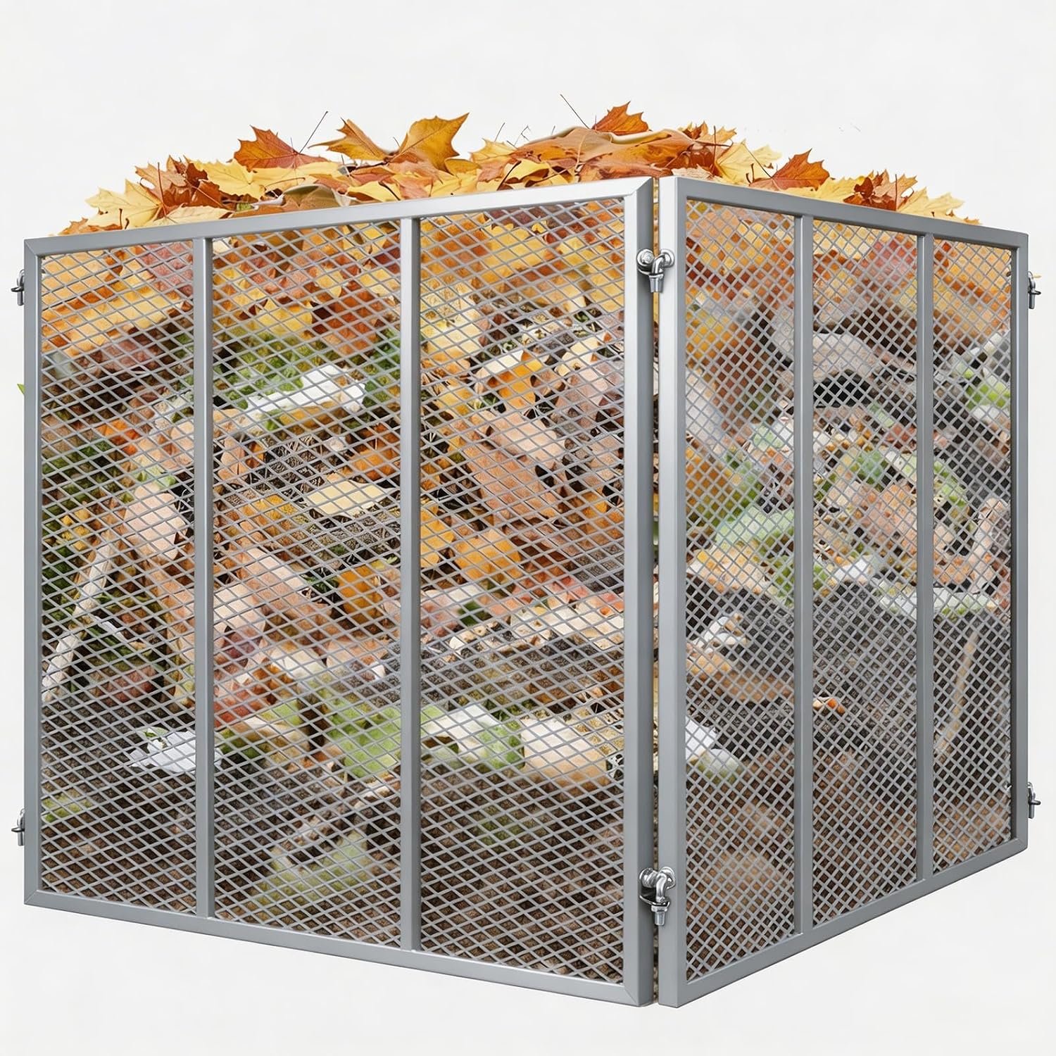 Large Compost Bin Outdoor – Metal Wire Mesh Compost Bins with Rust-Proof Coating, Easy to Assemble Square Garden Compost Bin for Yard Waste, Leaves & Kitchen Scraps 37x37x30 Inches Gray