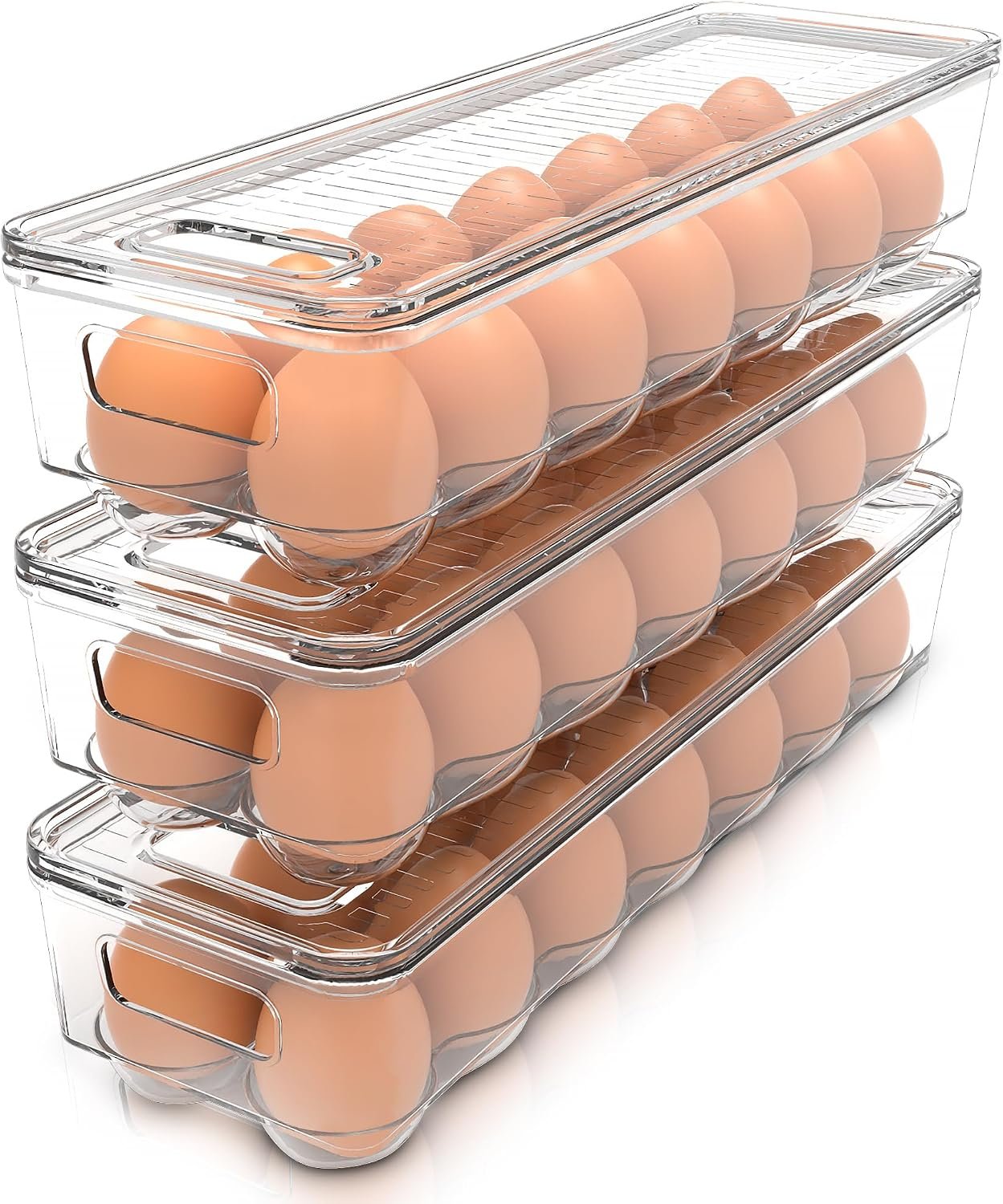 Utopia Home Egg Holder for Fridge, Stackable Egg Container, 3 Pack, Clear | With Lid and Handle, For Refrigerator Organization, Egg Holder For Kitchen or Pantry Organizers and Storage