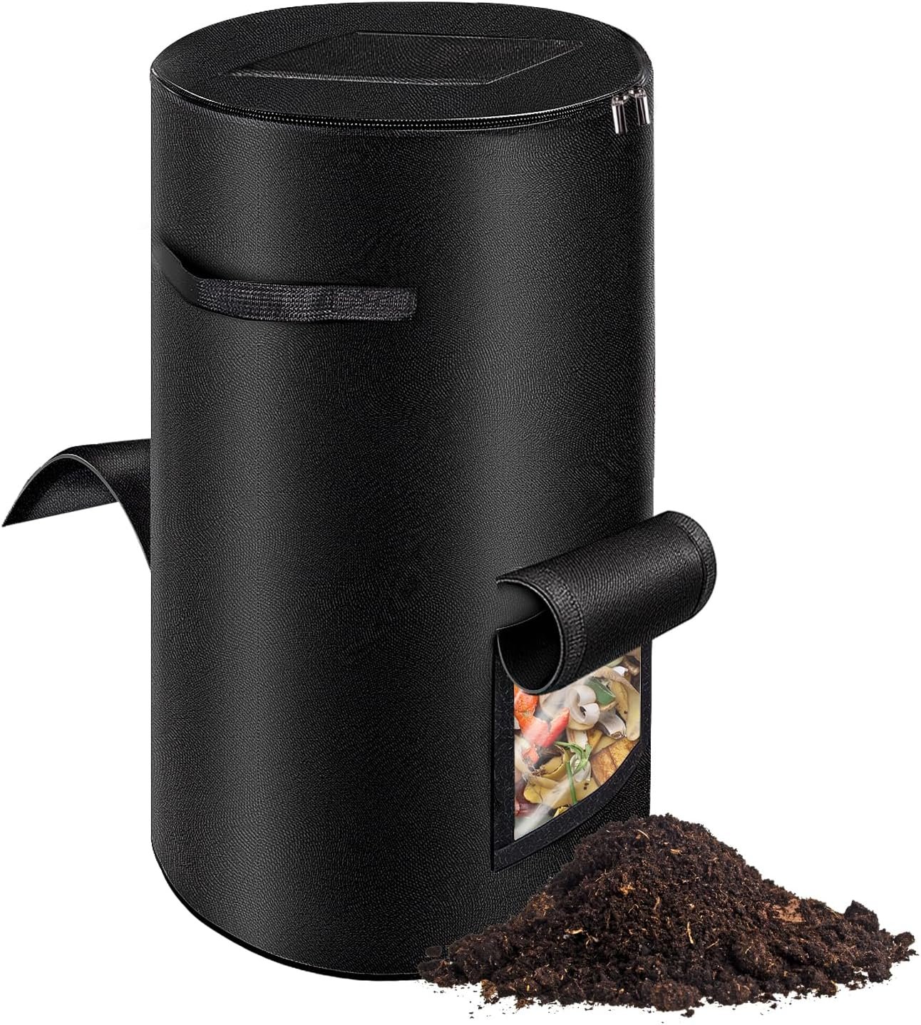 Compost Bins Outdoor with Observation Windows, 34 Gallon Reusable Home Compost Bucket for Outside Garden, Backyard, Heavy Duty Nonwoven Fabric Yard Waste Bag (1 Pack, Black)