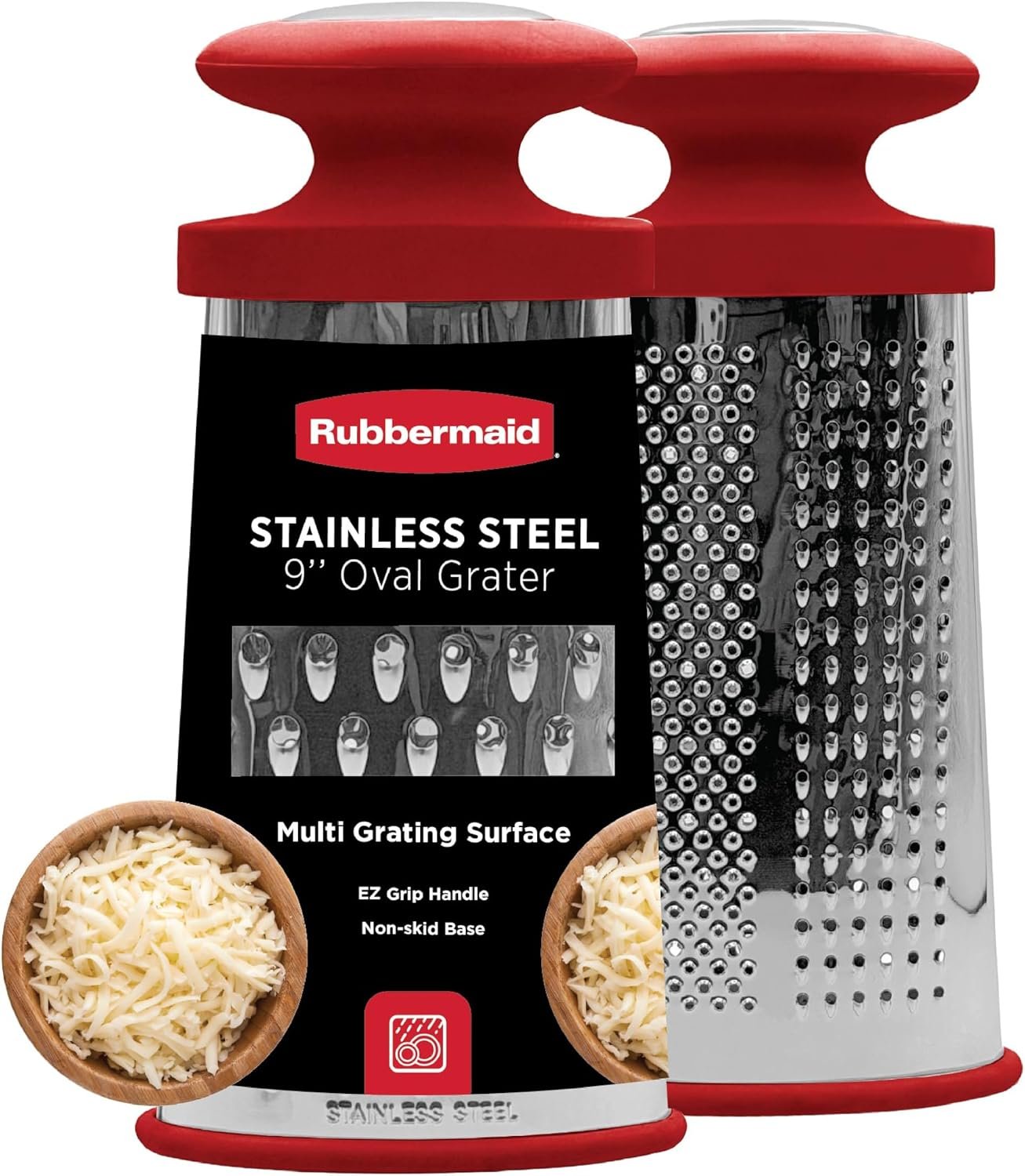 Rubbermaid Stainless Steel Cheese Grater – 9.5″ Oval Handheld Box Grater with EZ Grip Handle – Multi-Surface Food & Cheese Shredder | Zester & Graters for Kitchen – Dishwasher Safe