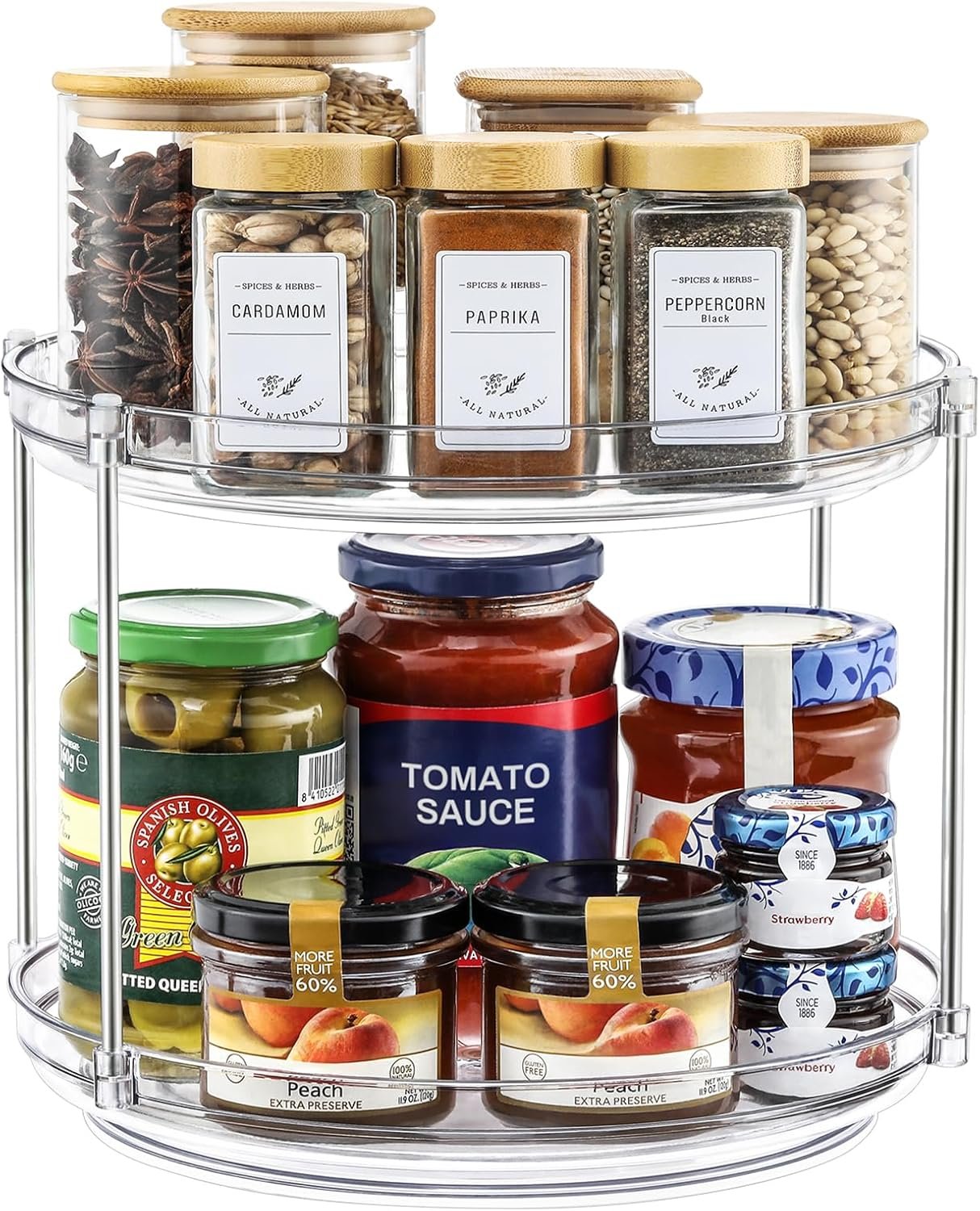 2 Tier Non-Skid Acrylic Lazy Susan Turntable Organizer – Rotating Spice Rack – Spinning Organization Tray for Kitchen, Pantry, Countertop, Closet, Bathroom, Vanity, Medicine Cabinet Organizing, 9.25”