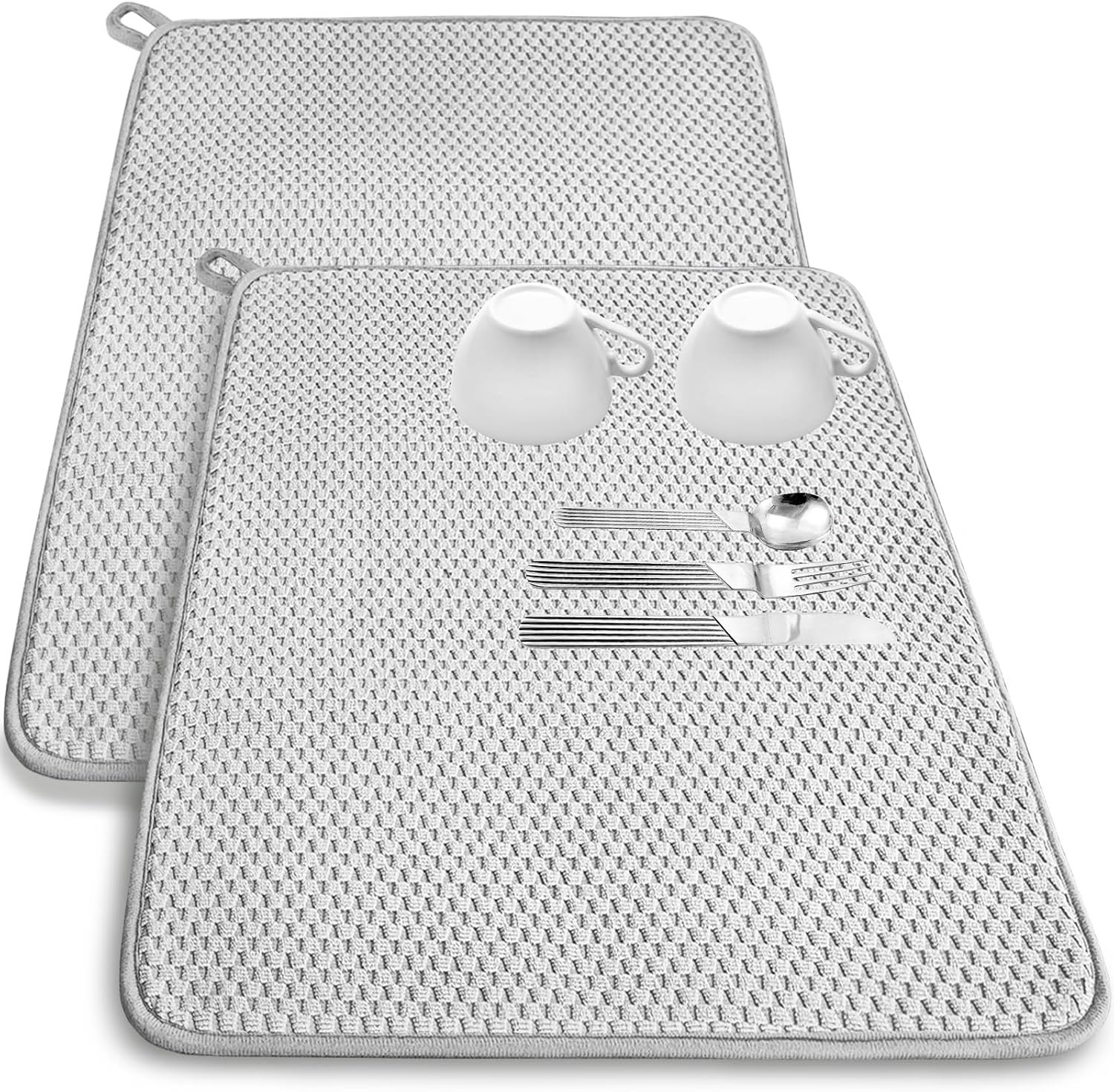 2 Pack Microfiber Dish Drying Mat,24×17″ Large Size Highly Absorbent Dish Drainer Mat,Kitchen Counter Quick Dry Pads for Under Sink,Coffee Rack(Gray)