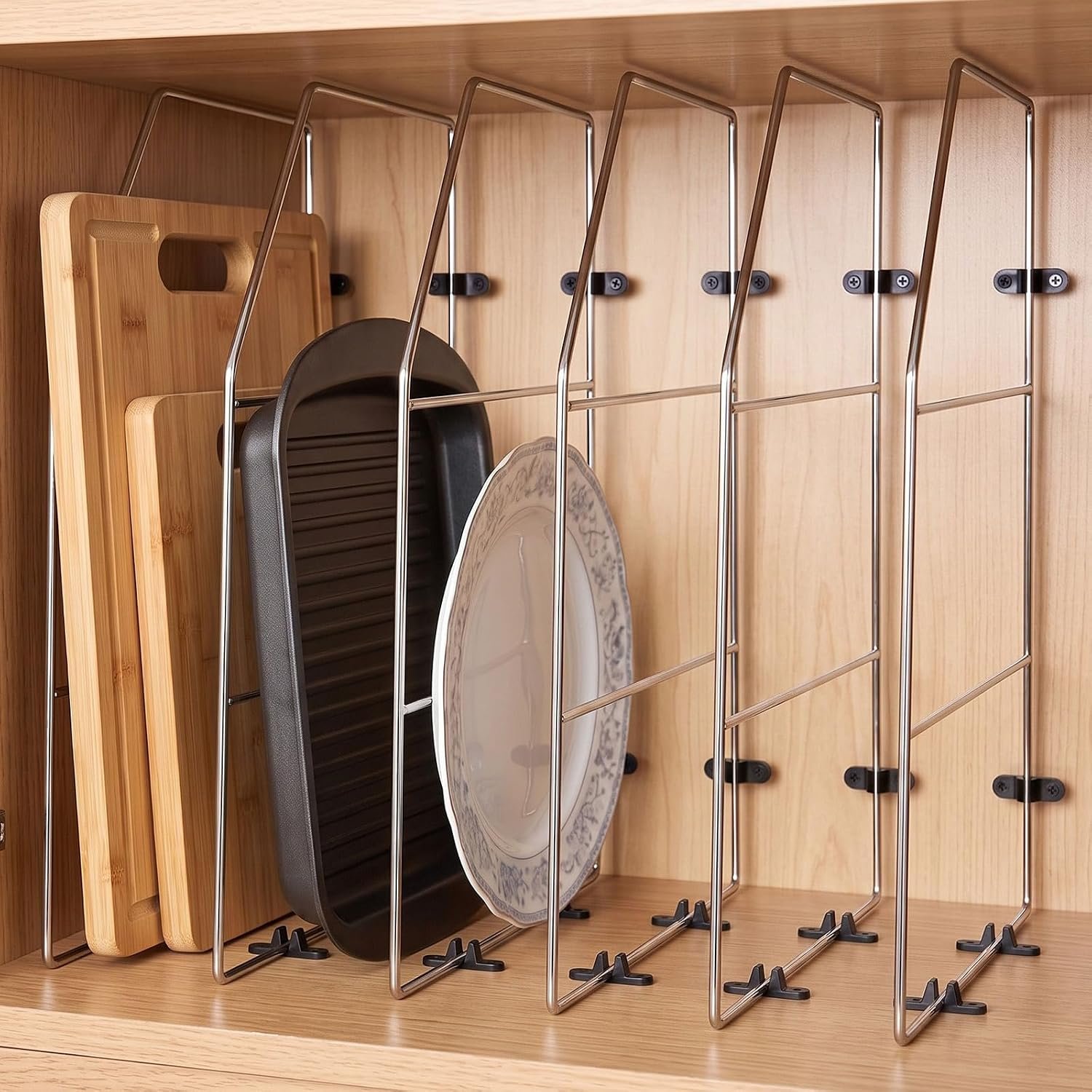 Blulu 6 Pcs Baking Sheet Organizer 18″ x 20″ Tray Dividers for Cabinets Kitchen Cabinet Dividers Vertical for Baking Sheets Chrome Pan Rack Storage Wires for Kitchen Cupboards (Silver)