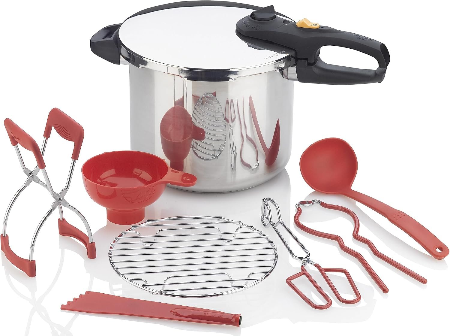 Zavor DUO 8-pc Pressure Canning Set – Pressure Cooker 10 Quart w/Complete Pressure Cooker Canning Kit, including Wide Mouth Canning Funnel, Canning Rack & 5 other Essential Canning Tools