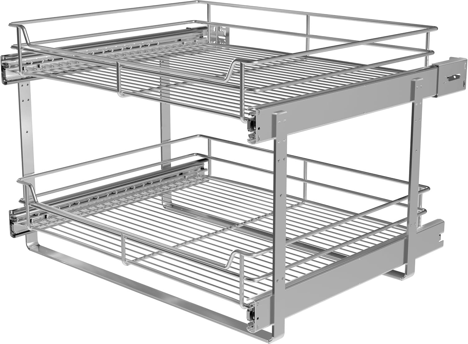 2-Tier Cabinet Pull Out Shelves, 20″ W x 22″ D, Chrome | Heavy-Gauge Wire Kitchen Cabinet Organizer, 100 lbs Capacity, Ball-Bearing Glides, Min 21″ Opening, Pots & Pans Organizer
