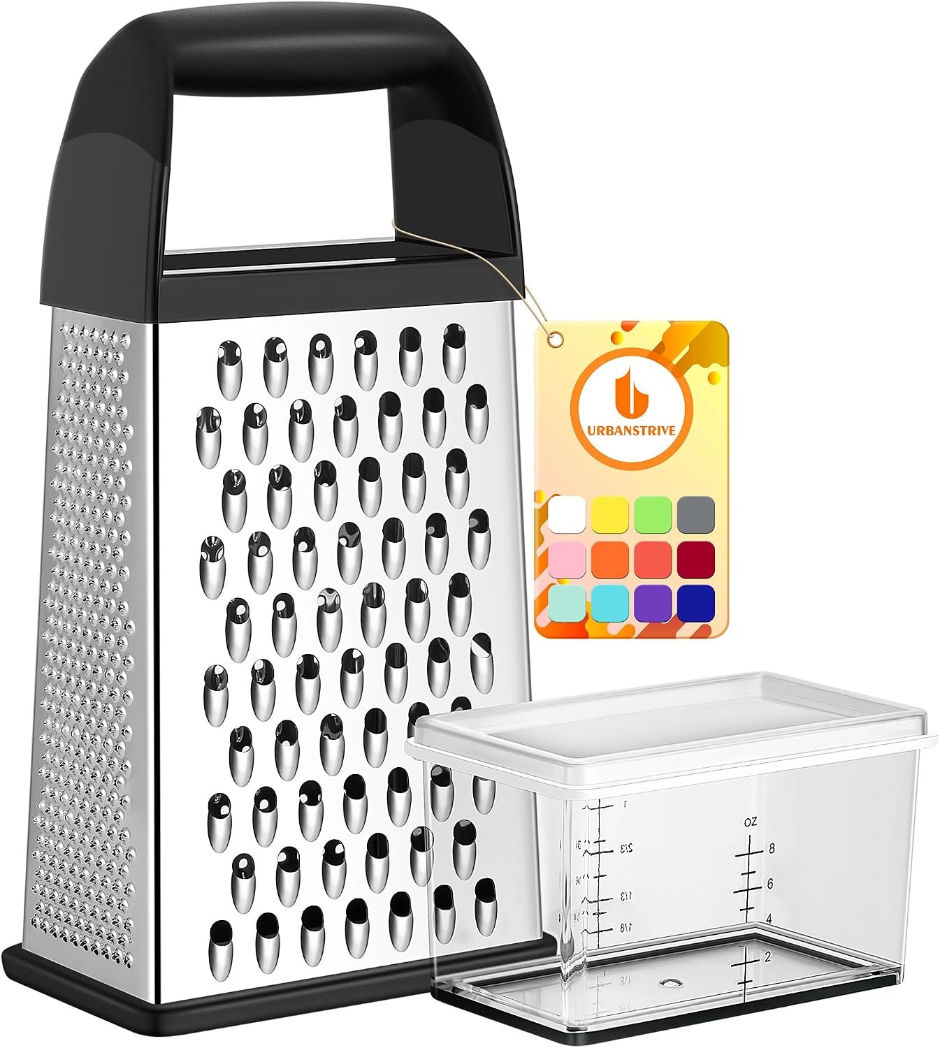 Urbanstrive Cheese Grater With Container Box Grater Stainless Steel Graters for Kitchen Cheese Shredder Parmesan Shredder Kitchen Gadgets Kitchen Tools Kitchen Gifts for Chef Dishwasher Safe Zester