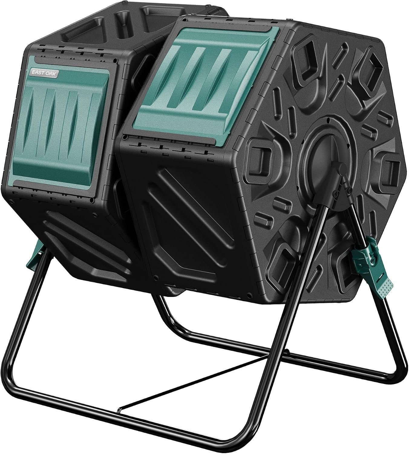 East Oak Dual Chamber Outdoor Compost Tumbler, 2 × 18.5 Gallon Compost Bin, Rotating Composter with Aeration and Locking System for Garden, Kitchen, Yard