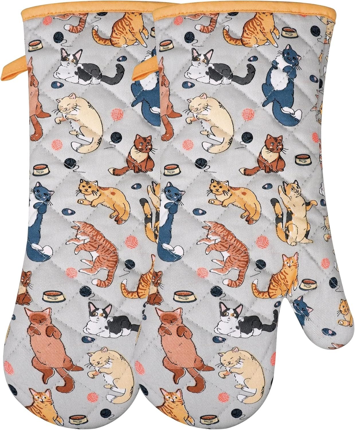 Oven Mitts Cotton Fashion Cute Cat Design 1pair | Heat Resistant Oven Gloves Safe Cooking Baking Grilling Barbecue Machine Washable Pot Holders (Cat)