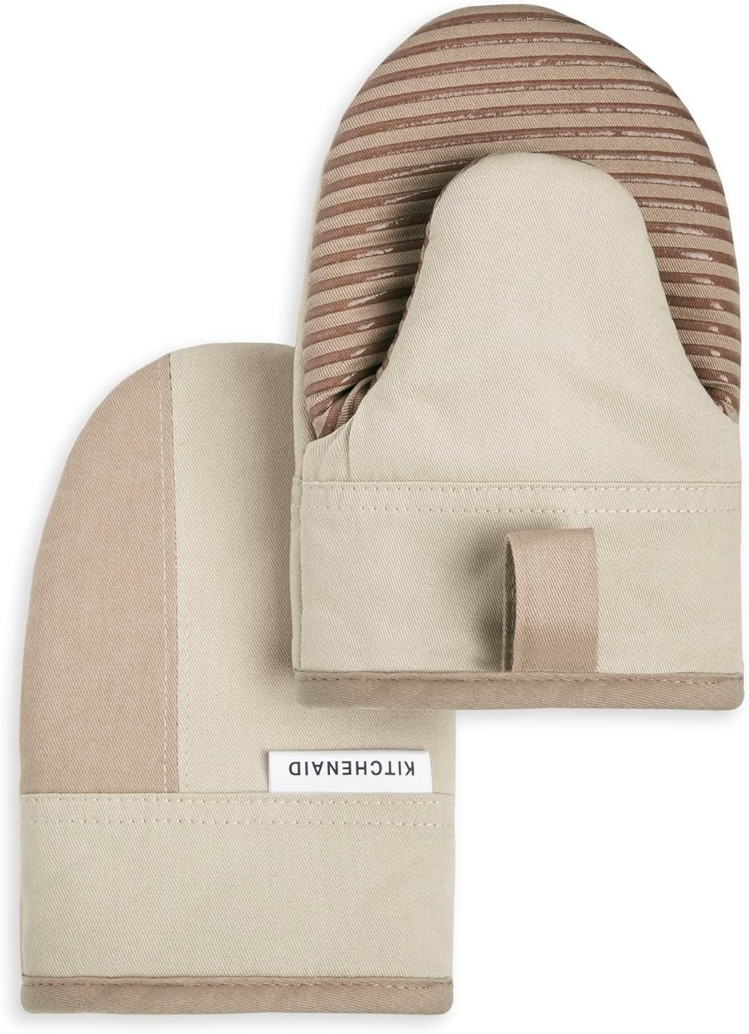 KitchenAid Beacon Two-Tone Non-Slip Mini Oven Mitt Set, Milkshake Tan/Beige, 5.5″x8″, 2 Piece