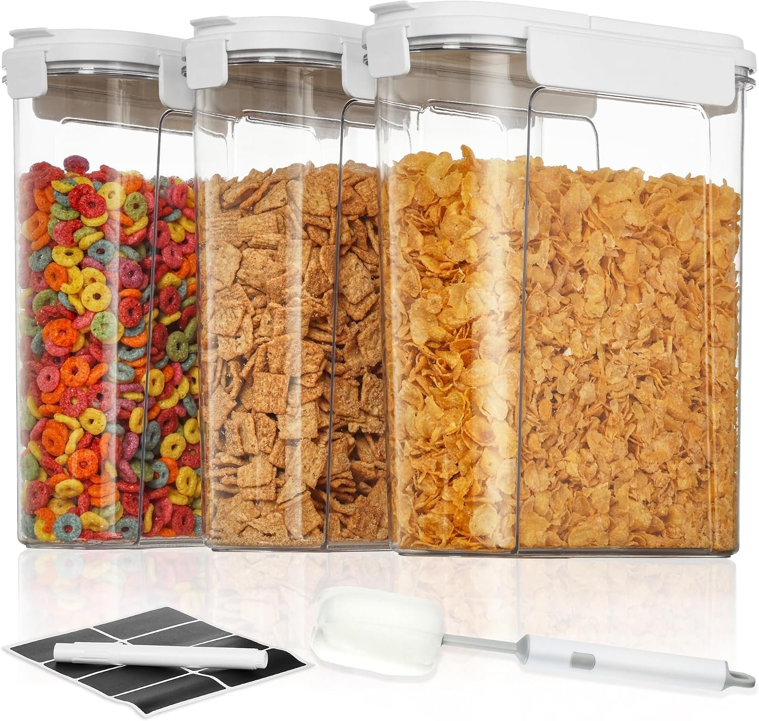Vtopmart Cereal Containers Set, 3 PCS, 135.2oz/4L | Airtight Food Storage Container, Flip-Top Lids, Plastic Organizer Dispenser, Kitchen, Pantry Organization