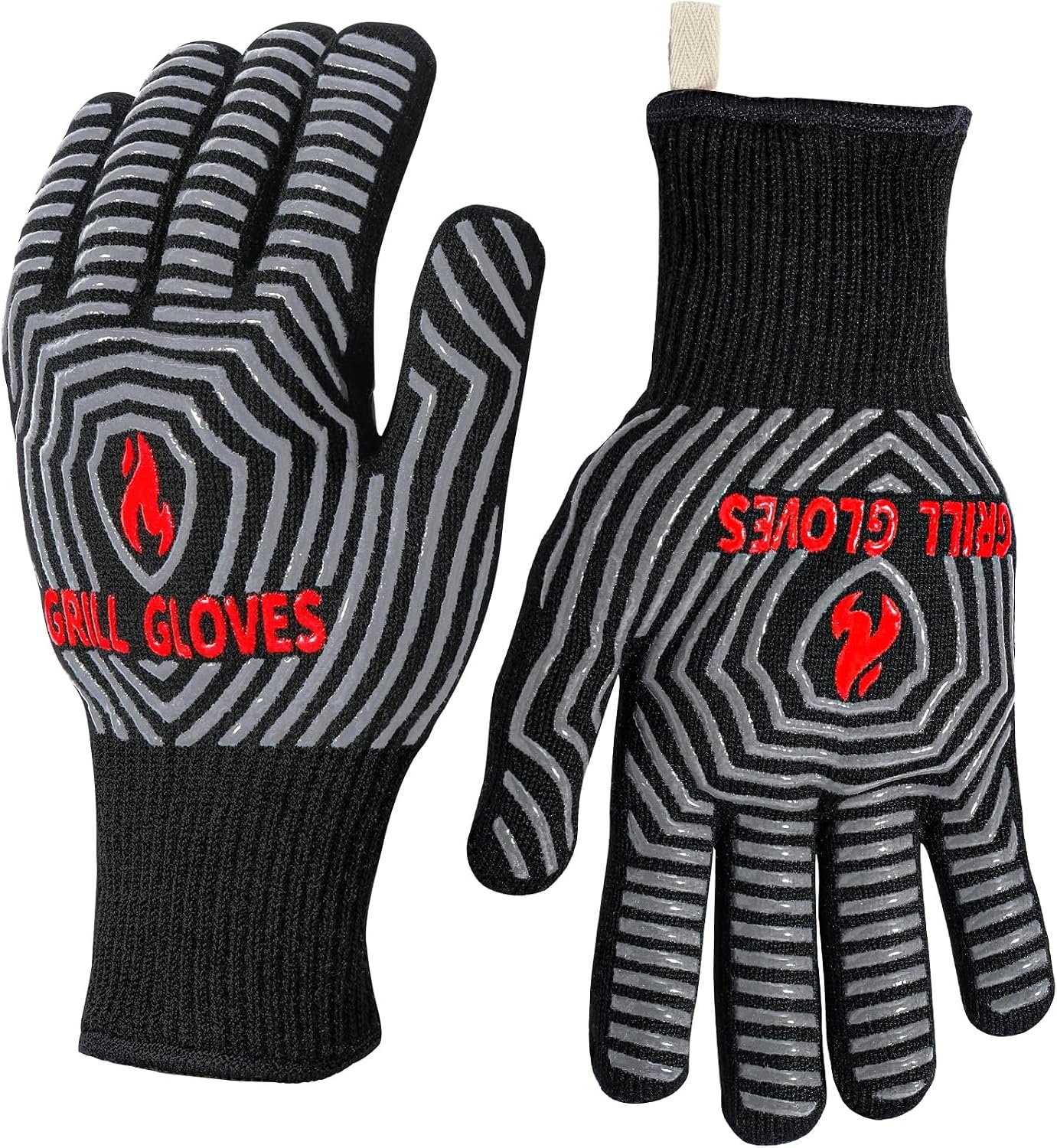 QUWIN BBQ Gloves, 1472°F Heat Resistant Grilling Gloves Silicone Non-Slip Oven Mitts, Kitchen Gloves for BBQ, Grilling, Cooking, Baking(One Size Fits Most, Black)- 1 Pair