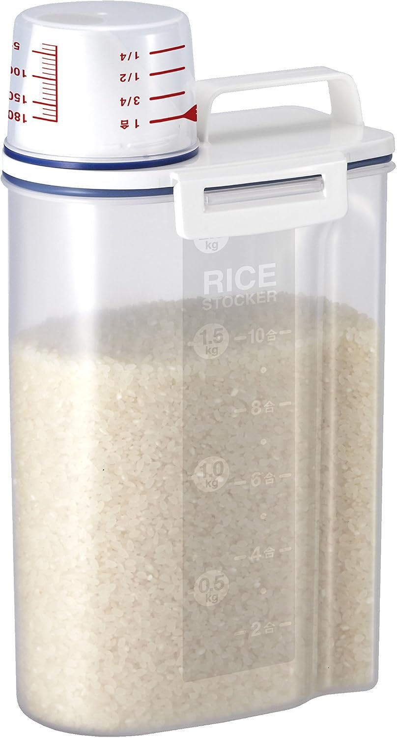 Asvel 7509 Rice Container Bin with Pour Spout Plastic Clear 2KG（White）
