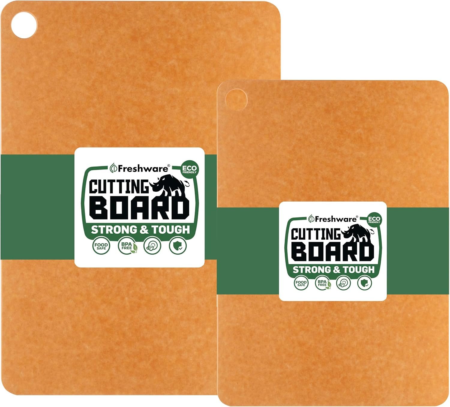 Freshware Wood Cutting Boards for Kitchen, Dishwasher Safe, Medium 12″ x 9″ and Large, 15″ x 11.25″, Set of 2, Natural