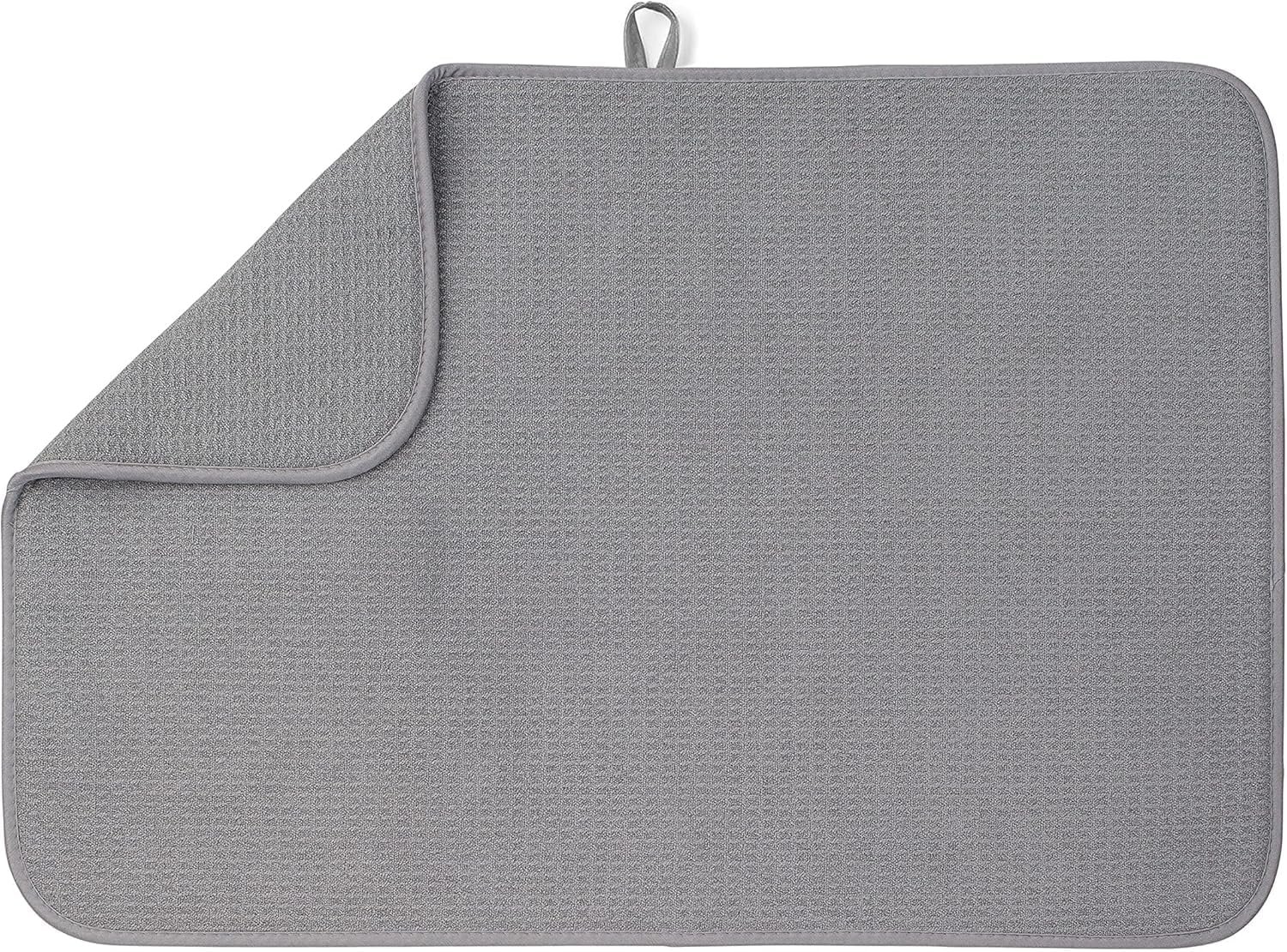 Bellemain Dish Drying Mat, Drying Matt Kitchen Counter, 17 x 24 Inch, Grey | Thick, Quick Drying Hang Tag, Easy Storage, 3 Ply Microfiber Design