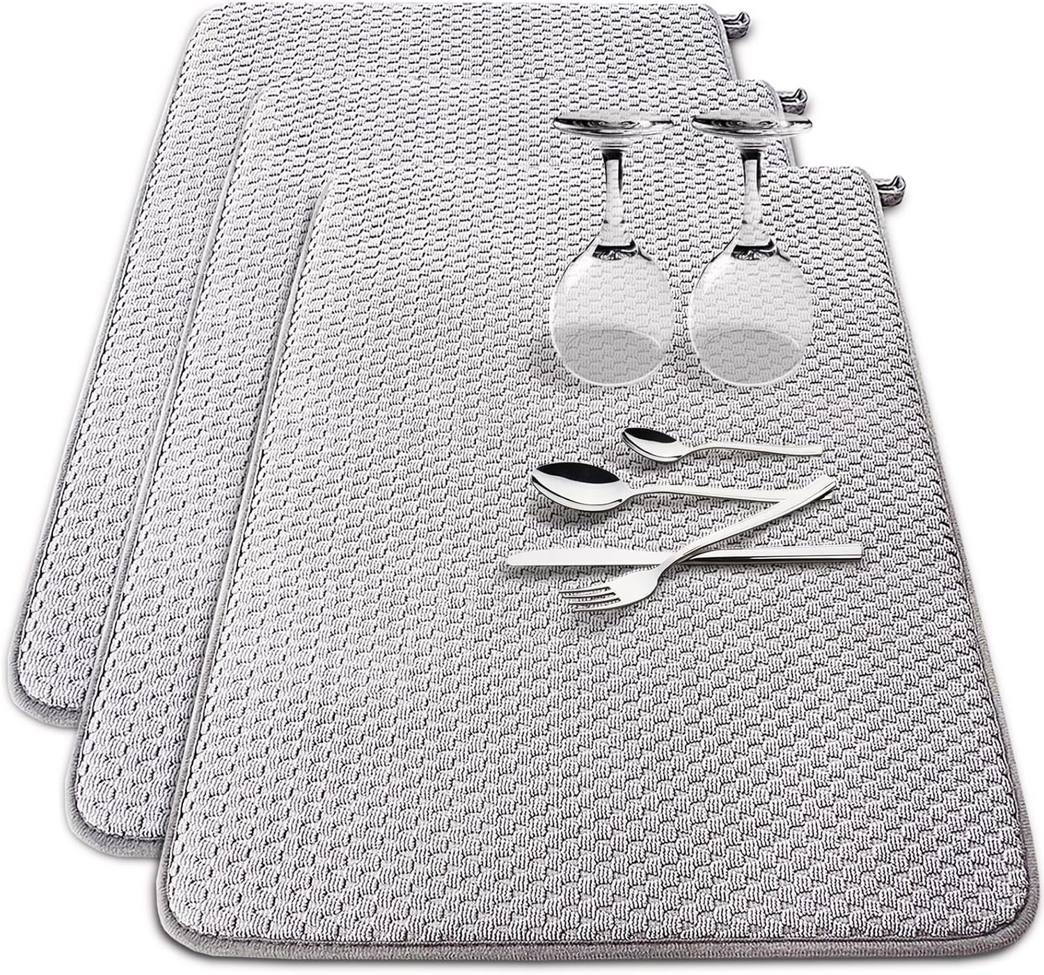 3 Pack Microfiber Dish Drying Mat,24 x 17 inch Super Absorbent Drying Pad,Large Size Dish Drying Mat for Countertops,Sinks,Draining Racks,Gray