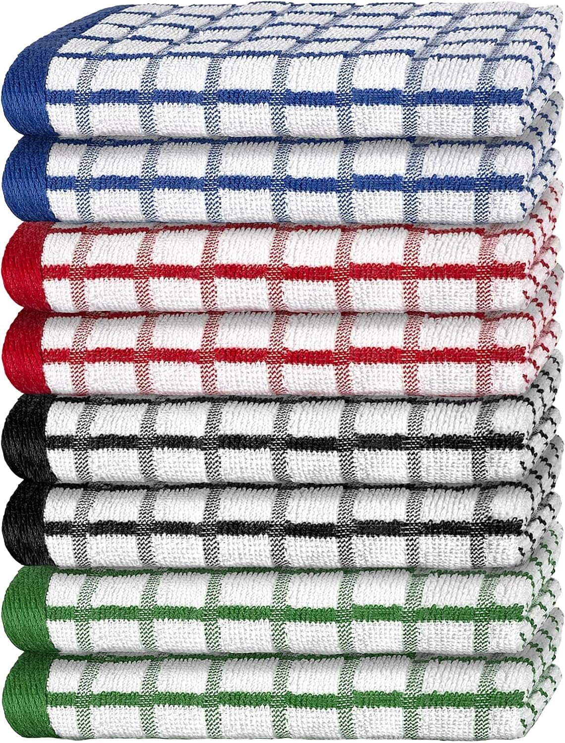 Premium Dish Towels for Kitchen, 8 Pack, 16×26 – 100% Cotton Kitchen Towels with Hanging Loop, Ultra Absorbent and Thick 410 GSM, Multicolor