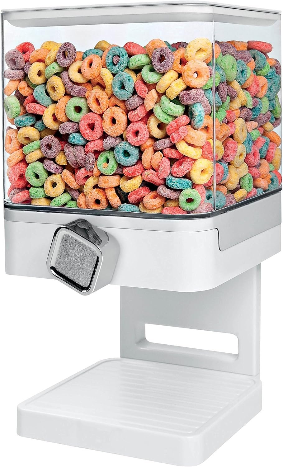 Zevro Compact Dry Food Dispenser, Single Control, White/Chrome
