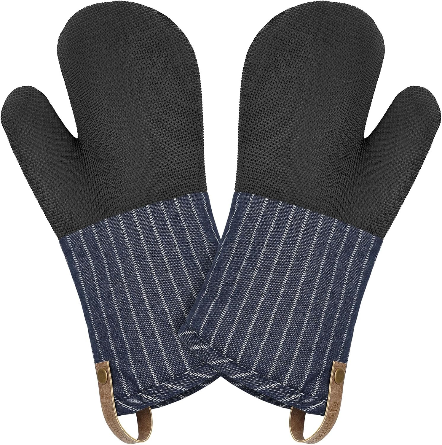 Cuisinart Heritage Kitchen Oven Mitts, Heat-Resistant, 2-Pack, 7″x13″ | Non-slip neoprene palm grips up to 350°F, long cuff shields forearms, hang loop for storage, handles cast iron and grilling