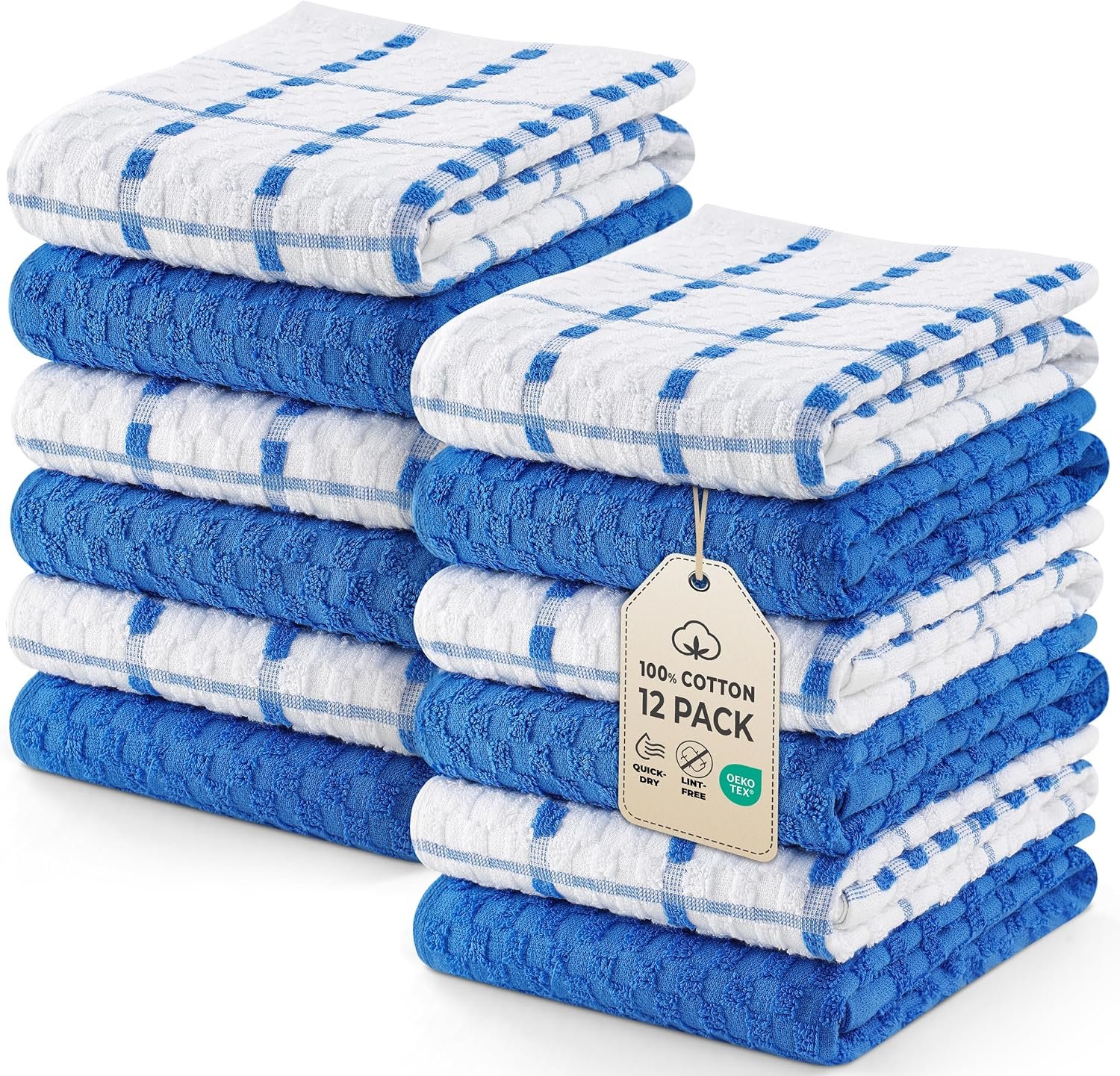 Utopia Towels Kitchen Towels 12 Pack 15×25 Inch Ring Spun Cotton Blue | Super Soft, Absorbent, Tea and Bar Towel Set, Linen Dish Towels, Multipurpose Kitchen Use
