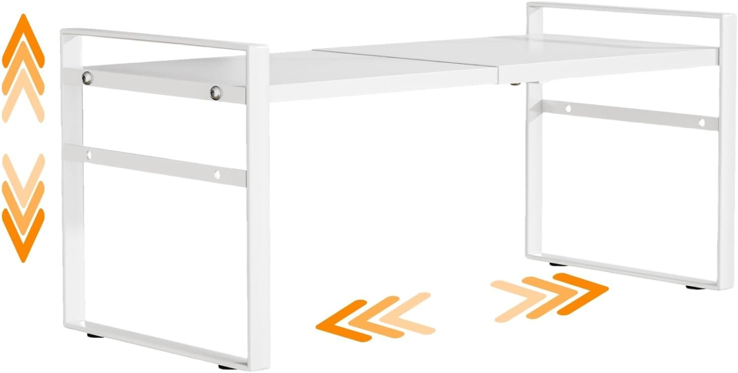 Expandable Cabinet Shelf Organizer Riser for Kitchen Pantry Cupboard Under Sink Countertop,Kitchen Cabinet Shelf (White) | Expandable