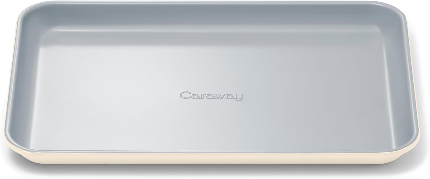 Caraway 9×13″ Non-Stick Ceramic Small Baking Sheet | Non-Toxic, PTFE and PFOA Free, Oven Safe, Aluminized Steel Core, Mini Sheet Pan for Baking, Roasting and More, Cream