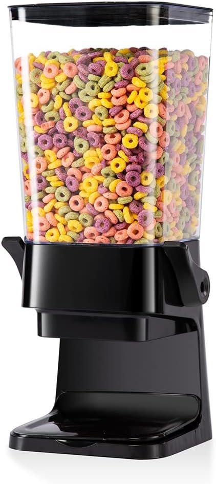 5.5 Qt Cereal Dispenser Countertop with lids, Organization and Storage Containers for Kitchen and pantry, Rice Dispenser for food, Cereal, Beans, Nuts, Snack,Oatmeal, Dog Food, Bird Seed, Black, 1Pc