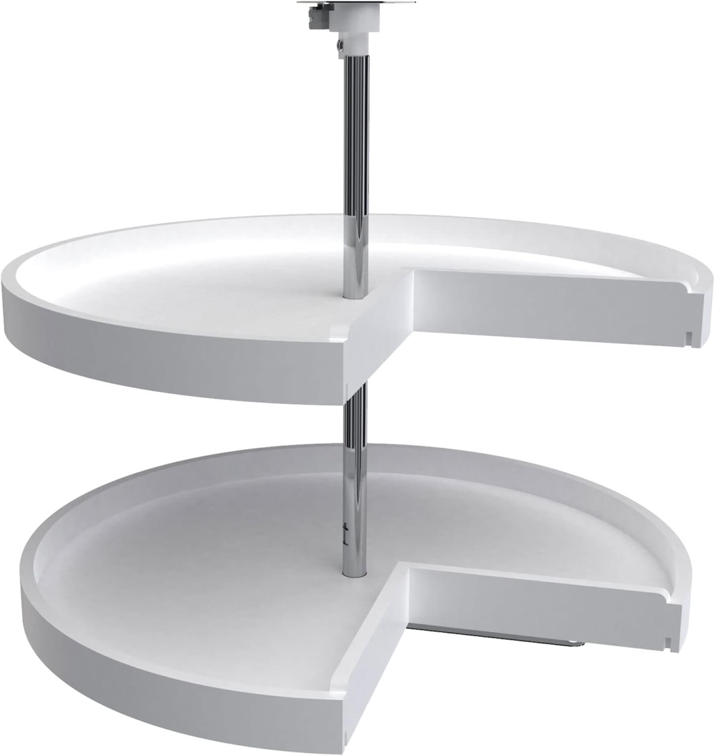 Rev-A-Shelf 2 Tier Pie-Cut Plastic Lazy Susan for Corner Base Cabinets, 28″ | Double Shelf Spice/ Can Organizer with 360-degree Swivel, Plastic Shelves with Adjustable Chrome Post, White, 6942-28-11-52