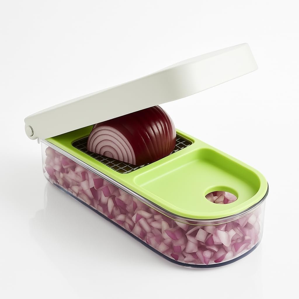 Vidalia Chop Wizard Vegetable Chopper – Original As Seen On TV Food Dicer with 2 Stainless Steel Blades, Large 2-Cup Container, Cleaning Tool, Dishwasher Safe Onion & Vegetable and Fruit Cutter | Original As Seen On TV, 2 Stainless Steel Blades, Large 2-Cup Container, Cleaning Tool Included, Dishwasher Safe