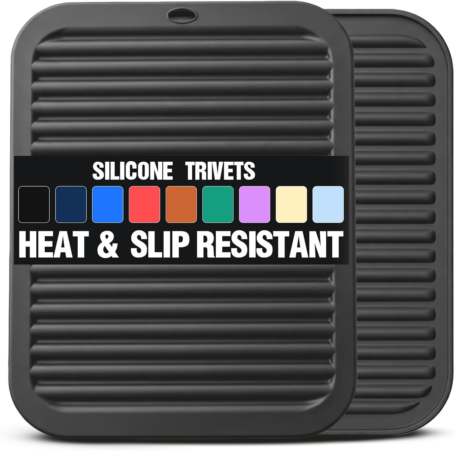 Silicone Trivets for Hot Pots and Pans – 2 Heat Resistant Pot Holders Silicone Trivet Mat Multipurpose Counter Pads (Black)