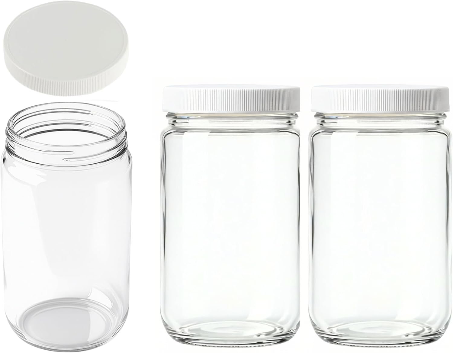 32oz Extra Wide Mouth Glass Storage Jar with BPA-Free Plastic Lid – Quart Size Airtight Mason Jar for Kitchen, Pantry, and Food Storage (Set of 3)