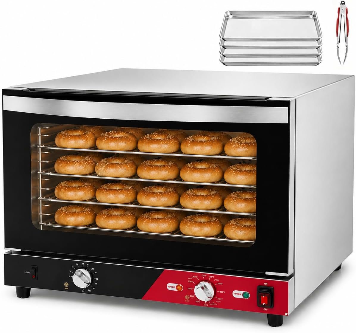 WantJoin Commercial Convection Oven – 1.5 Cu. Ft. Countertop Oven for Half Size Pan, 1800W, Front Tempered Glass Door, 3580RPM Fan, Stainless Steel for Restaurant Coffee Shops