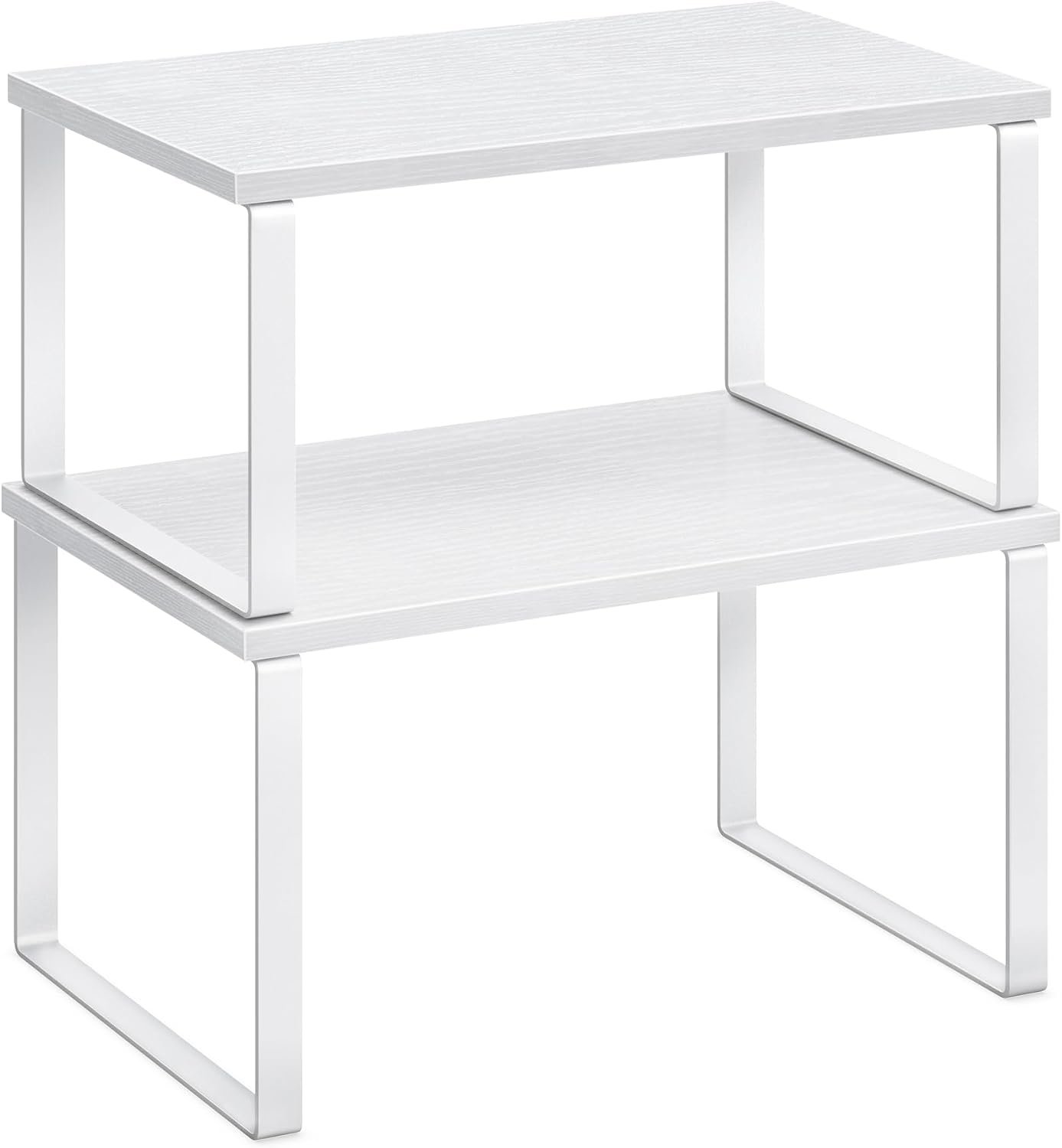 SONGMICS Cabinet Organizer Shelf, Set of 2 Kitchen Counter Shelves, Kitchen Storage, Spice Rack, Stackable, Expandable, Metal and Engineered Wood, 11.7 Inches, Cloud White and Snow White UKCS02W01