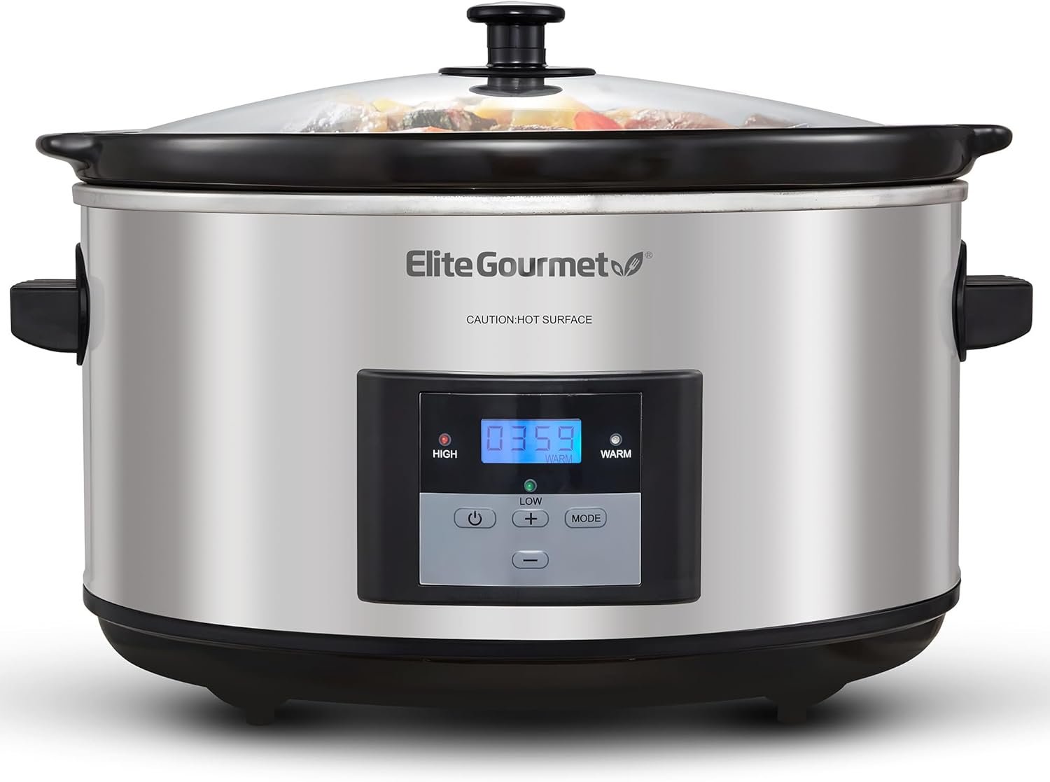Elite Gourmet MST-900D Digital Slow Cooker, 8.5 Qt, Stainless Steel | Programmable, Adjustable Temp, Dishwasher-Safe Glass Lid & Crock – Great for Entrees, Sauces, Stews & Dips