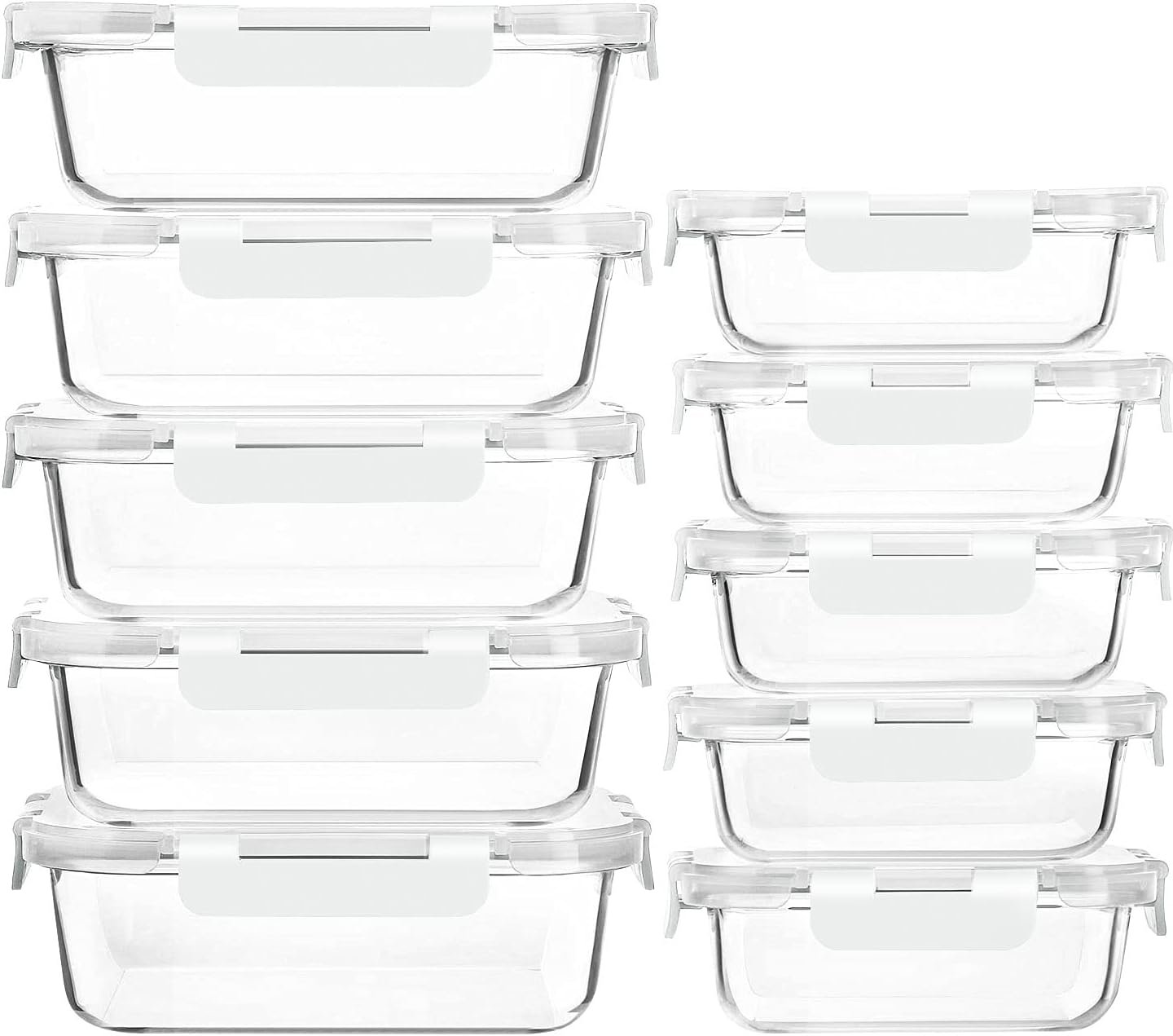 M MCIRCO 10 Pack Glass Food Storage Containers with Lids, White | Glass Meal Prep Containers,Airtight Lunch Containers with Lids, Microwave, Oven, Freezer and Dishwasher Friendly, BPA Free