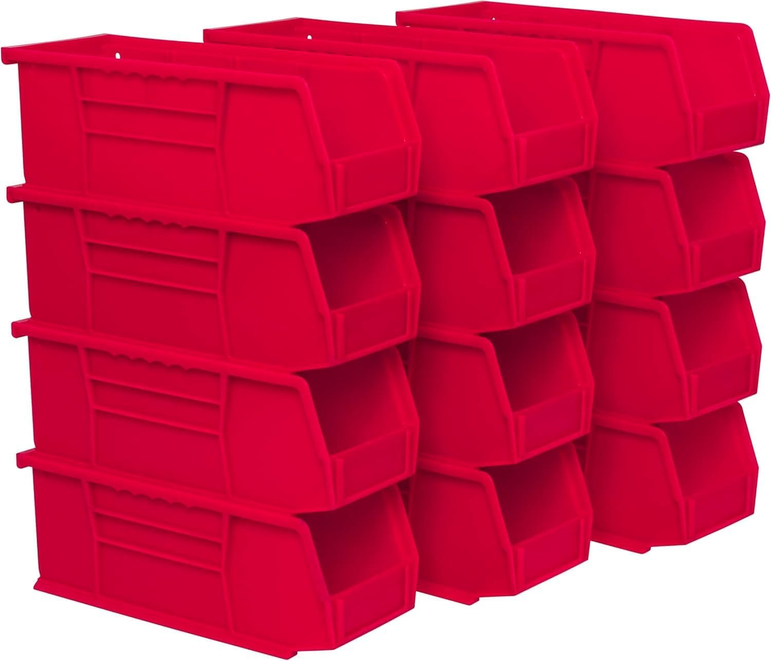 Akro-Mils 30224 AkroBins Plastic Storage Bins, 11″x 4″x 4″, Red, 12-Pack | Space-Saving Stackable Bins for Garage, Pantry, Craft Organization