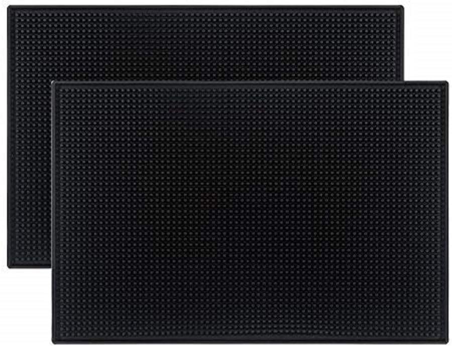 Tebery 2 Pack Black Bar Mat, 18″ x 12″ Rubber Dish Drying Mat for Countertop, Non Slip Cocktail Service Spill Mats for Bartending, Coffee Bar Mats Accessories for Home Kitchen