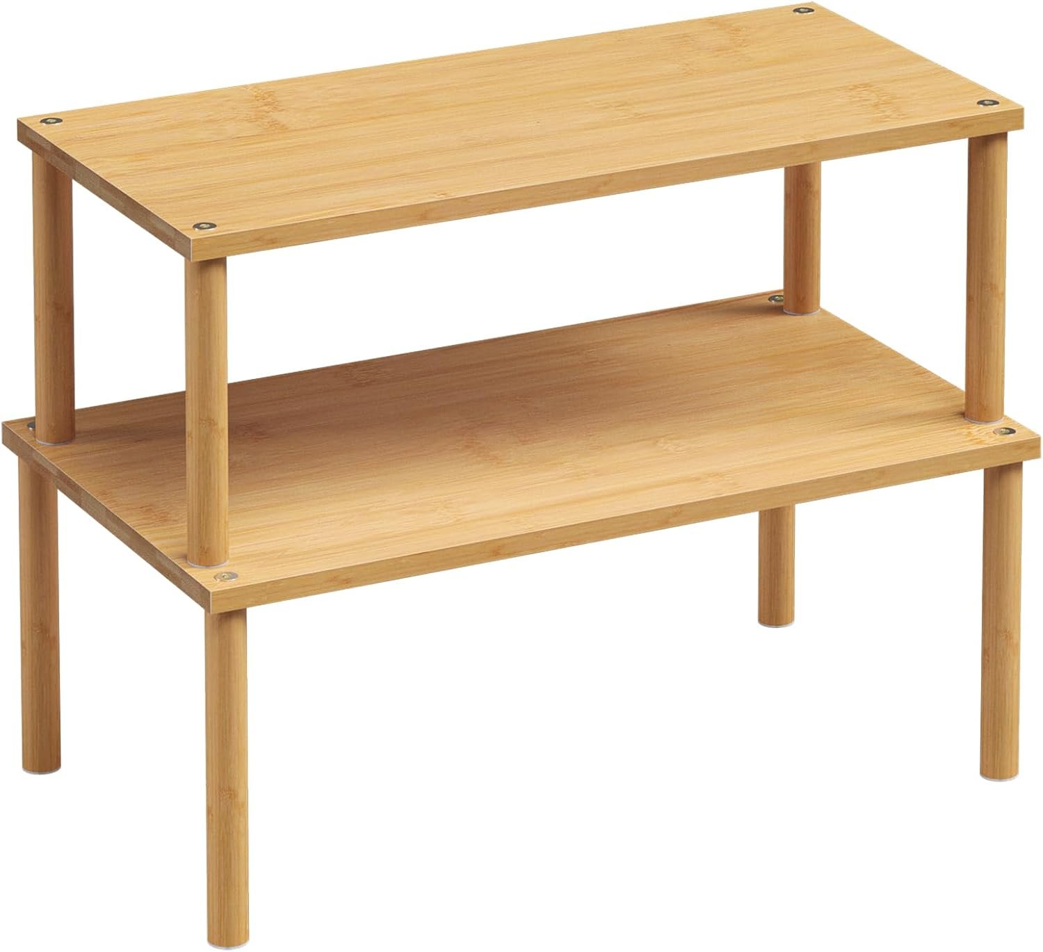VERTORGAN 2 Pack Cabinet Organizer Shelf,Bamboo Countertop(Large,Natural) | Kitchen Counter Shelves,Spice Rack Countertop and Cabinet,Cabinet Storage,Counter Organizer,Stackable Shelves