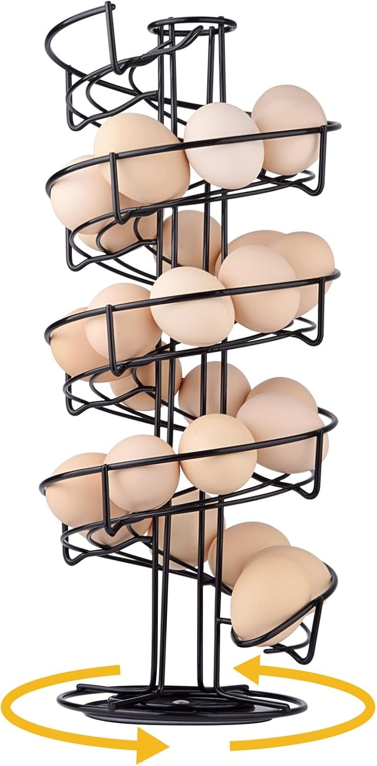 Toplife Spiral Design Metal Egg Skelter Dispenser Rack, Storage Display Rack, Black