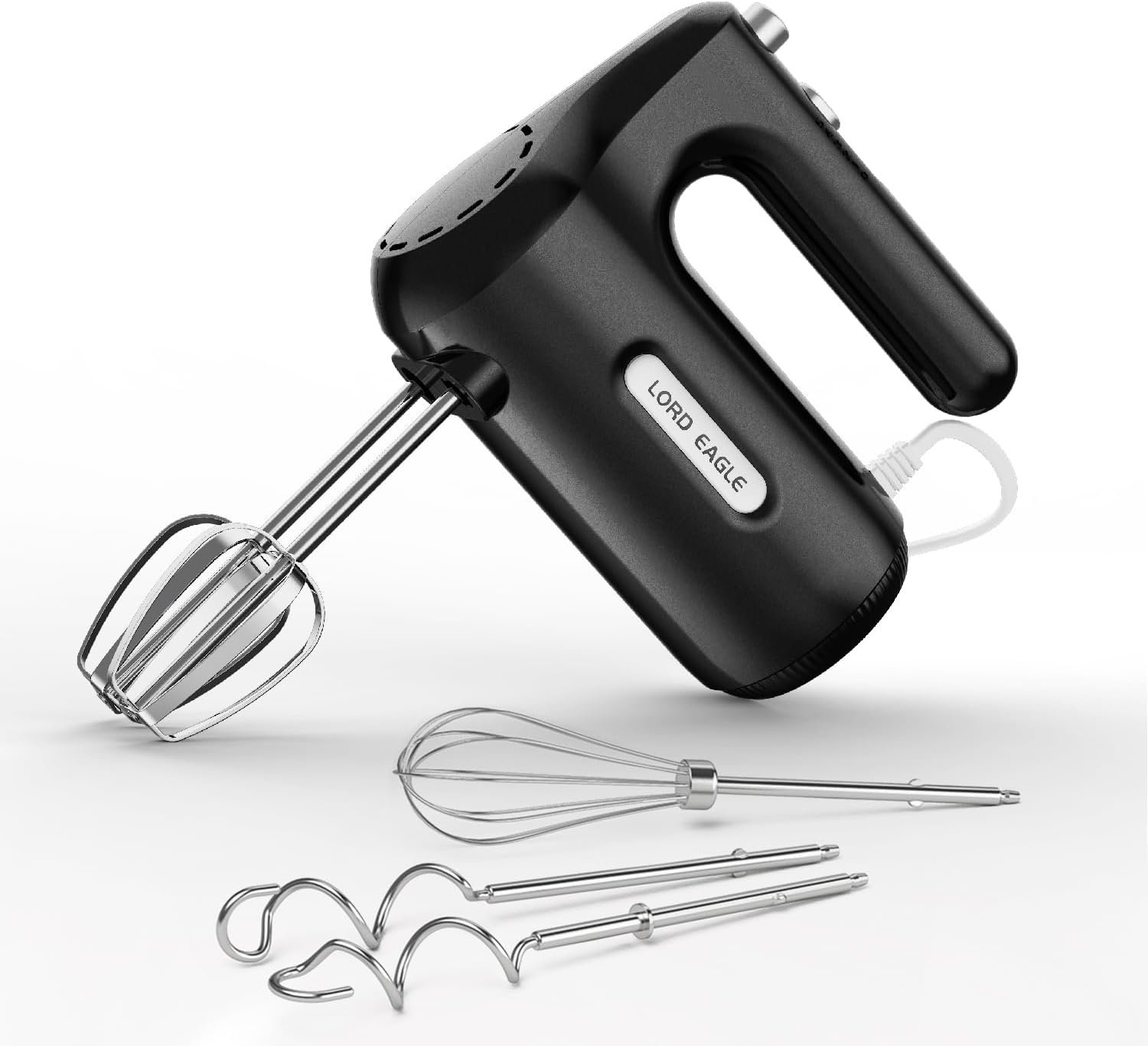Lord Eagle 5-Speed Small Hand Mixer Electric, 300W Compact Portable, Black | Handheld Kitchen Mixer Egg Beater with 5 Attachments & Storage Bag, Cake Supplies for Bread Dough Baking, Lightweight
