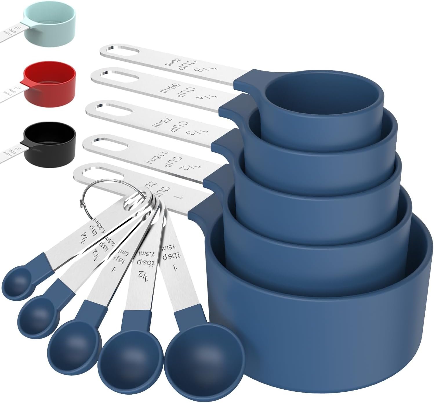 Measuring Cups & Spoons Set, Stackable Cups and Spoons | Nesting Measure Cups with Stainless Steel Handle, Kitchen Gadgets for Cooking & Baking (Blue)