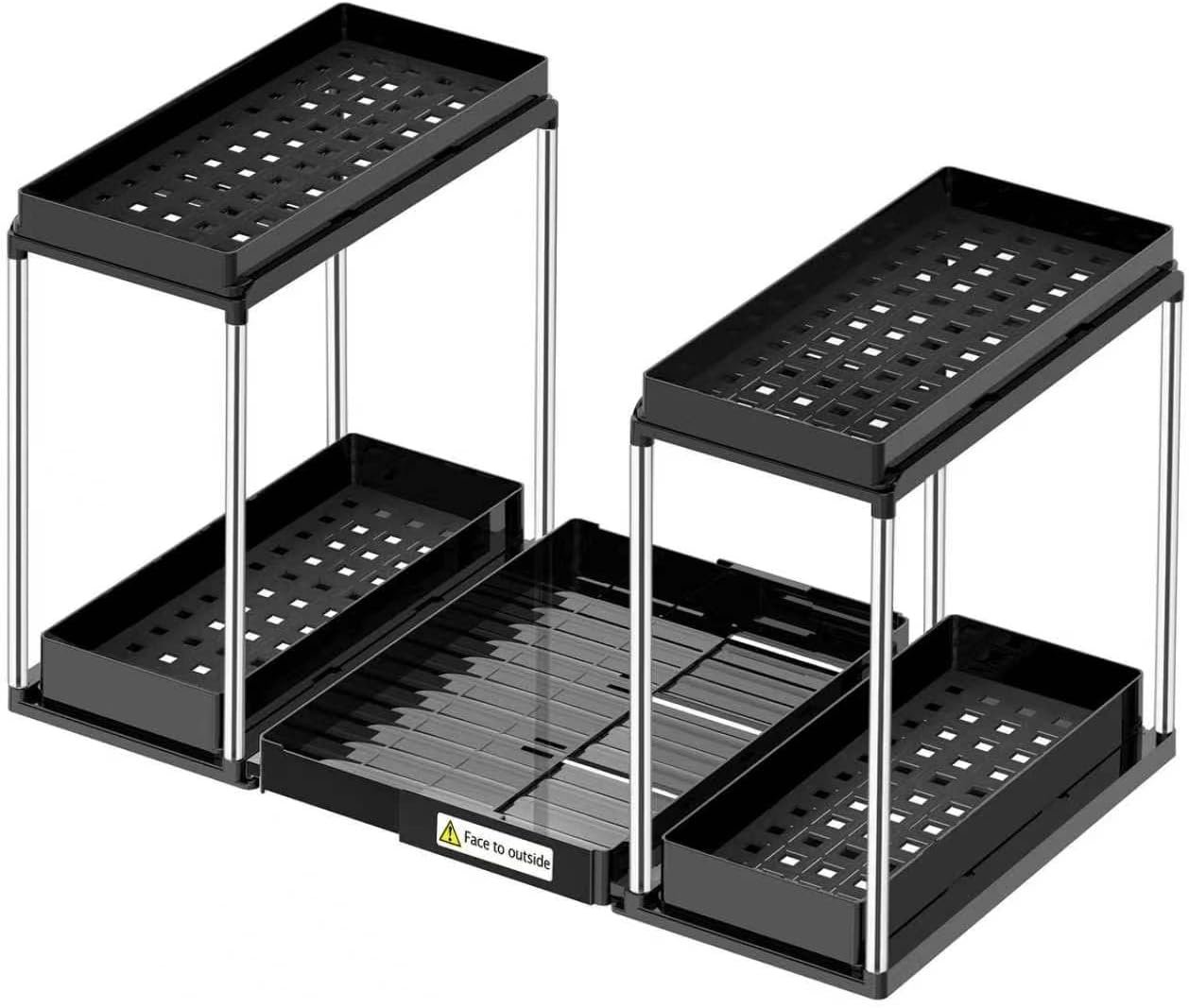 NIUXX Expandable Under Sink Organizer: 2 Tier Under Cabinet Organizer – Double Pull Out Shelf Under Sink Storage for Kitchen – Bathroom and Laundry Room – Space Saving