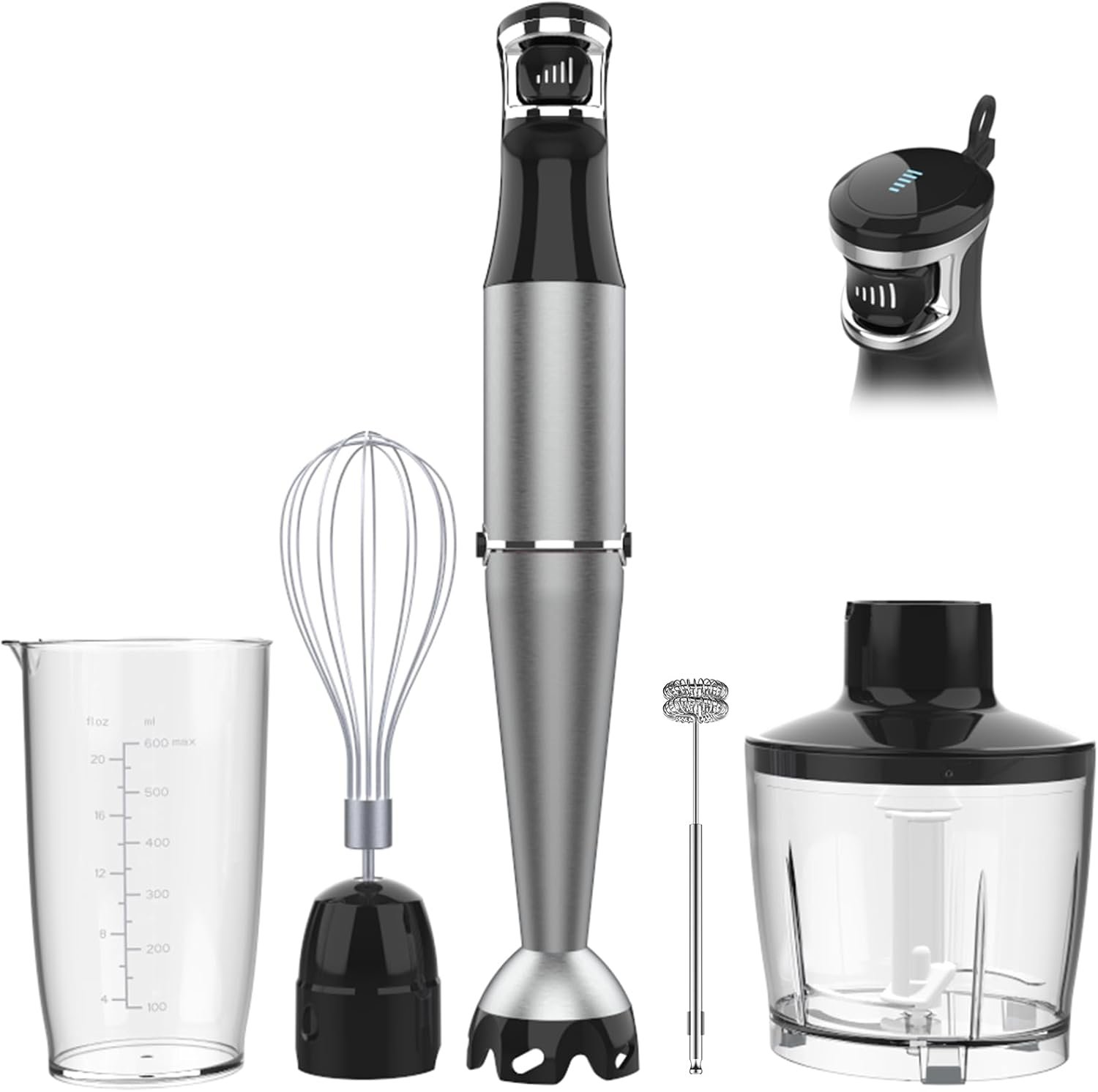 Turelar Immersion Blender Handheld Corded, 1100W 5 in 1 Hand Blender Set | Trigger Variable Speed, Emulsion Stick Mixer with Food Processor, Whisk, Frother, for Soup, Puree, Baby Food, Anti-scratch