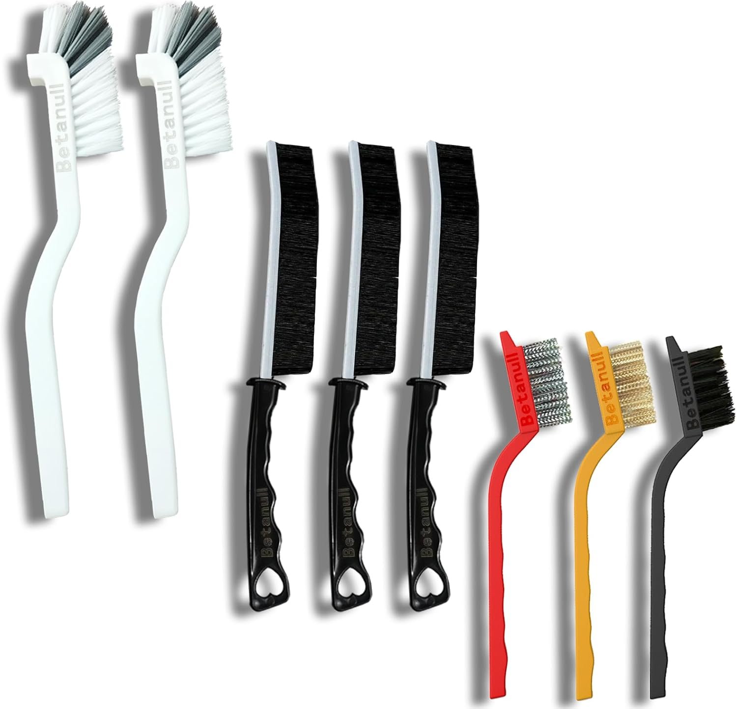 Betanull Grout Brush, Crevice Cleaning Brush Set, Stiff Bristle Scrub Brush | Ideal for bathroom cleaning supplies, tile, shower corners and small spaces. Nylon brushes for cleaning grout effectively