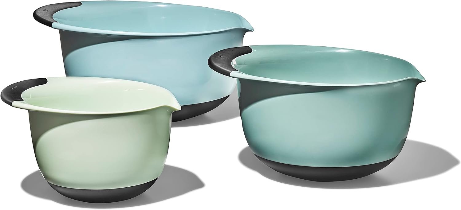 OXO Good Grips 3-Piece Plastic Mixing Bowl Set – Cadet Blue, Tower Gray, Jade, Small, Medium, Large