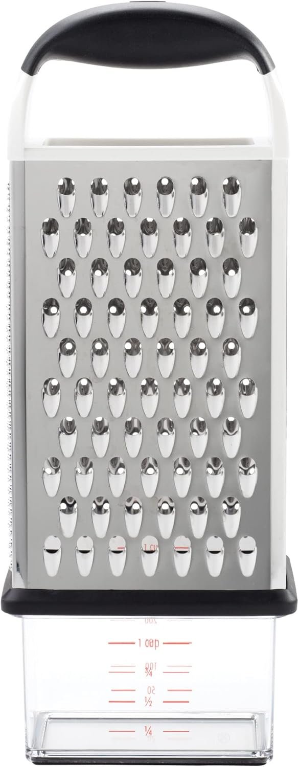 OXO Good Grips 4-Sided Box Grater for Cheese & Vegetables with Container | Stainless Steel Grating Surfaces, Non-Slip Handle, Detachable Container, Cheese, Vegetables, Zesting, Multi Purpose Grater