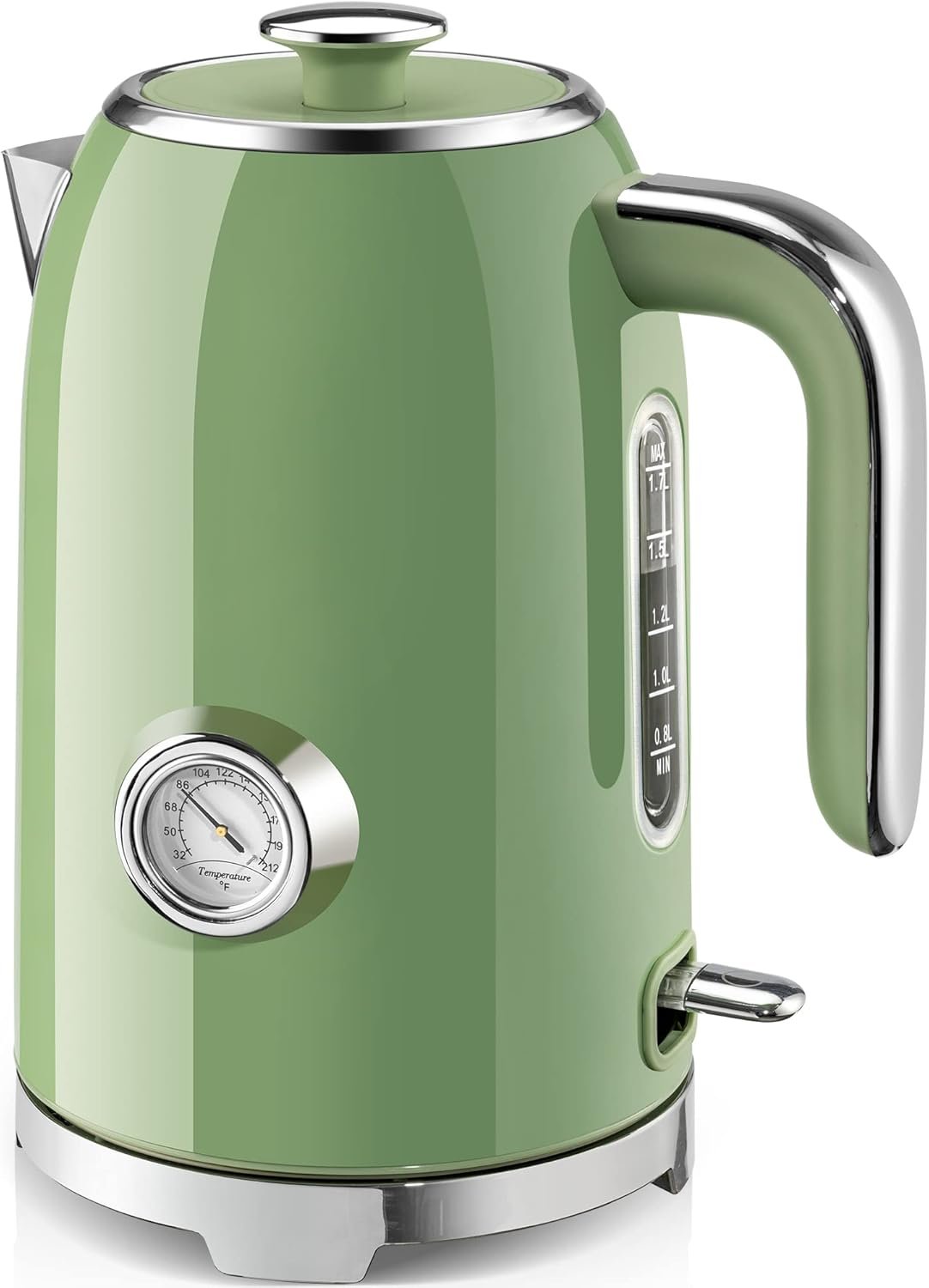 SUSTEAS 57oz Electric Kettle with Thermometer, Hot Water Pot, Retro Green | Electric Tea Kettle for Boiling Water, 1500W Stainless Steel Pot, Cordless LED Indicator, Auto Shut-Off & Boil Dry Protection